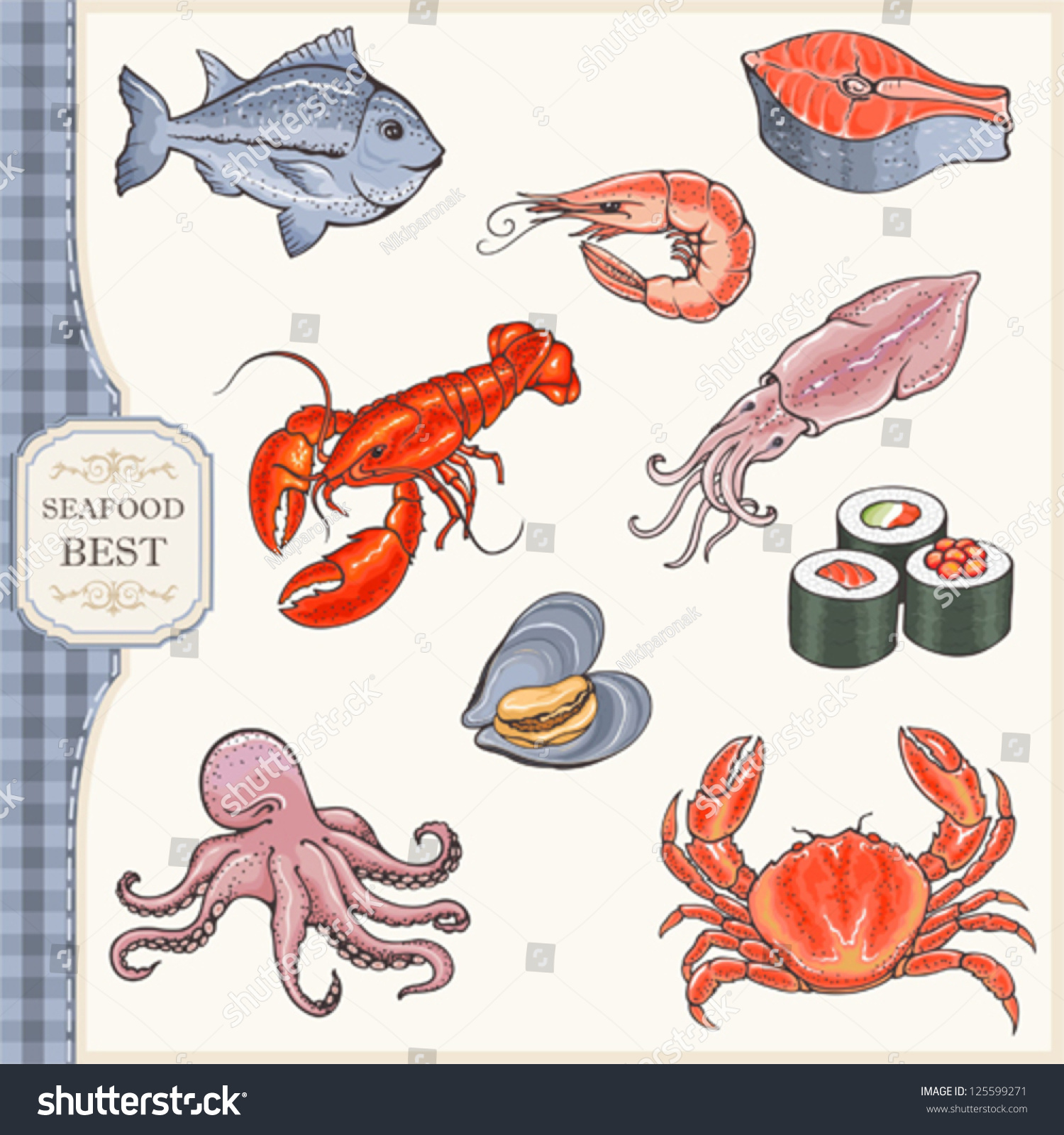 Set Of Seafood Stock Vector Illustration Shutterstock