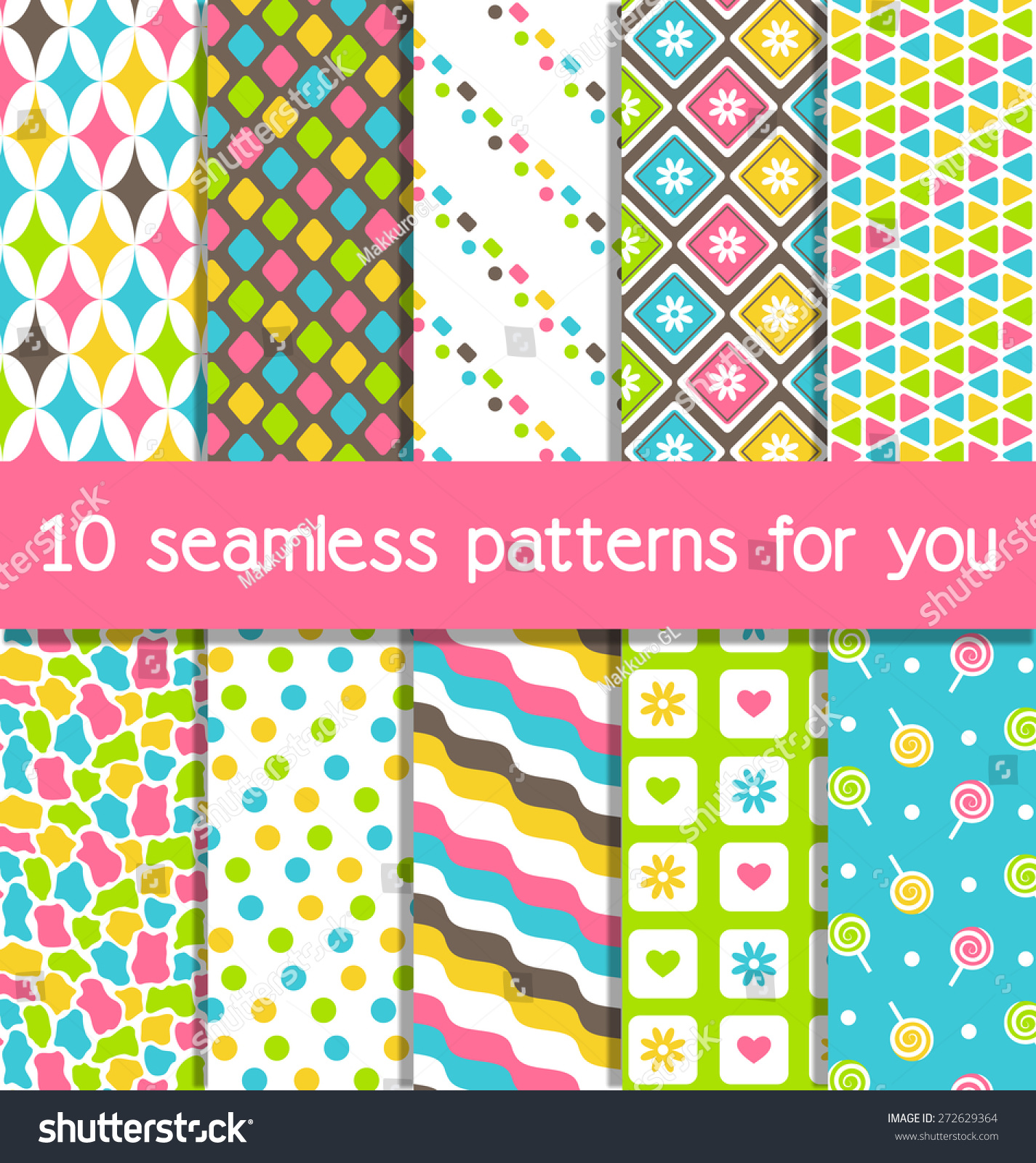 Set Of 10 Seamless Bright Fun Abstract Patterns Stock Vector