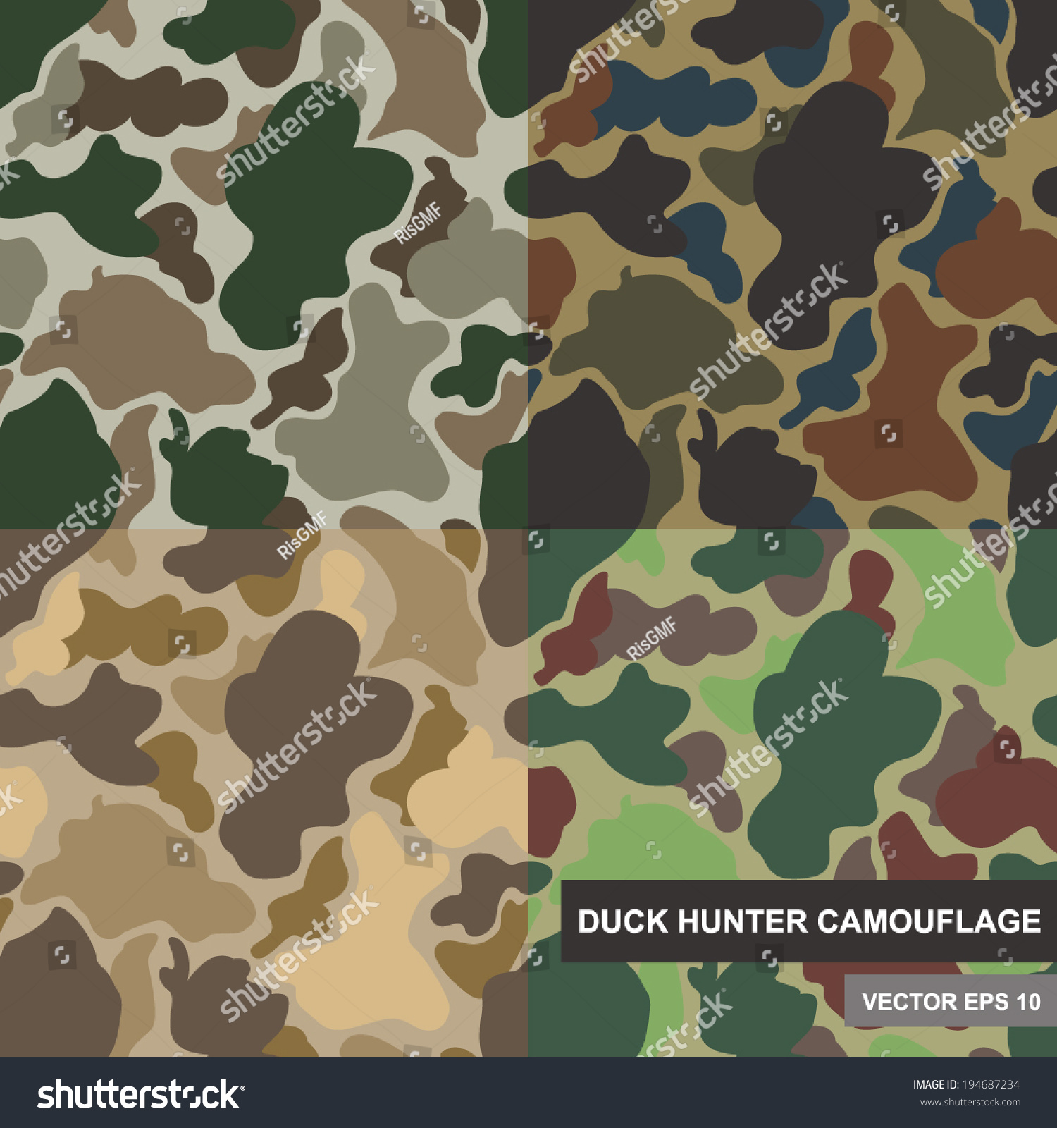 Set Of Seamless Camouflage Pattern. Duck Hunter Camouflage Pattern