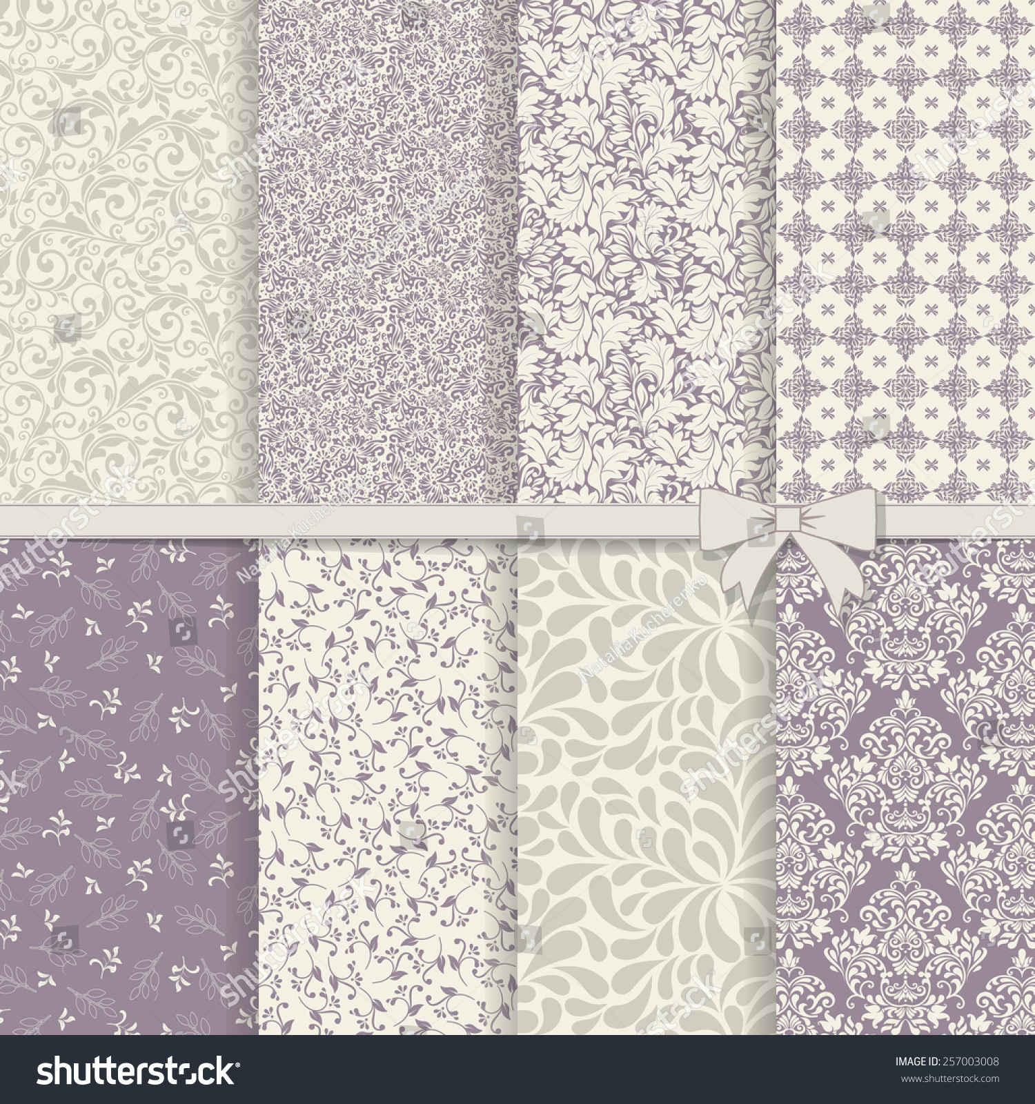 set of seamless damask patterns in violet and grey set of seamless damask patterns in violet and grey