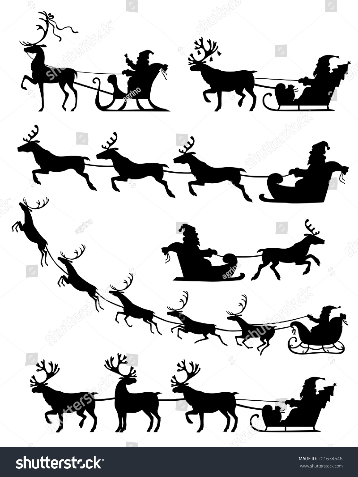 Gallery For > Santa And Reindeer Flying Black And White