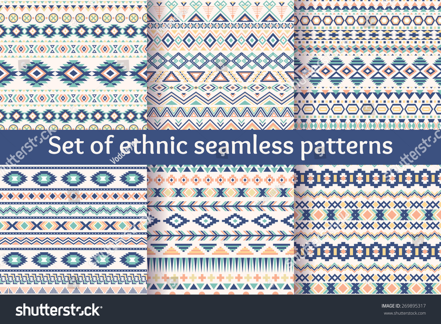 Set Of Six Ethnic Seamless Patterns Aztec Geometric Backgrounds