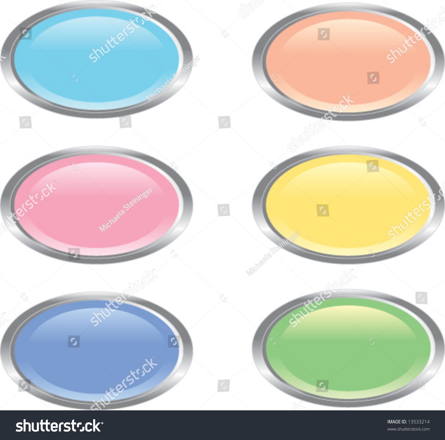 Set Of Six Oval-shaped Web Buttons In Bright Colors (vector) - 13533214 