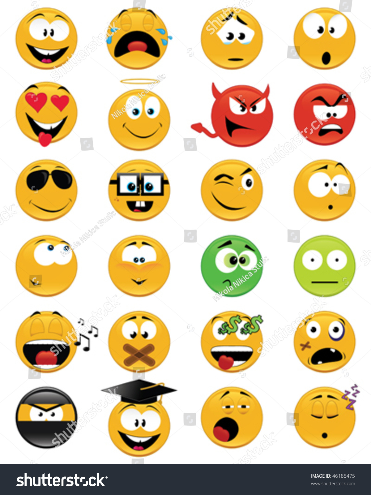 Set Of Smiley Faces - Vector Illustrations - 46185475 : Shutterstock