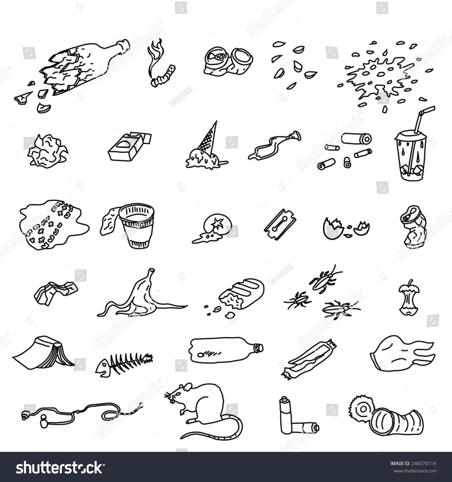 Set Street Garbage Waste Doodle Style Stock Vector Shutterstock