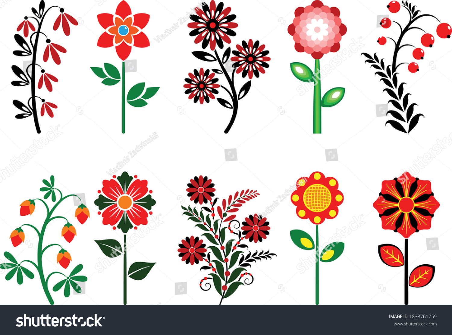 Set Stylized Flowers Set Stylized Flowers Stock Vector Royalty Free