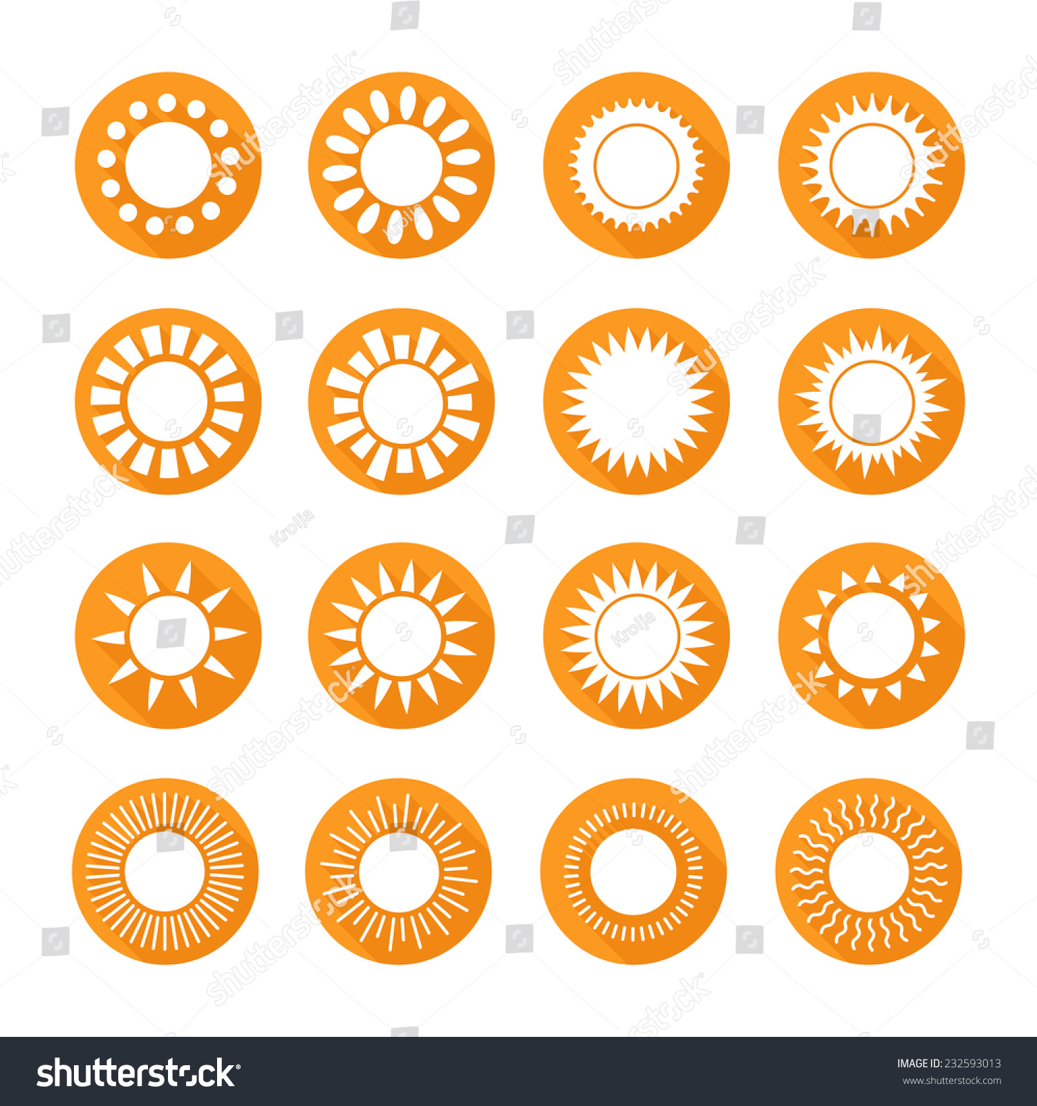 Set Of Sun Icons,Symbol,Sign In Flat Style. Suns Collection. Elements