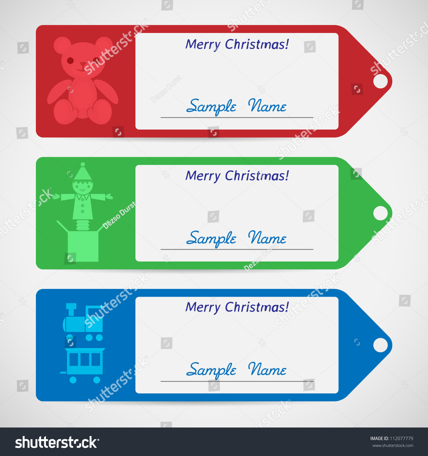 Set Of Three Christmas Name Tags Stock Vector Illustration 112077779 : Shutterstock