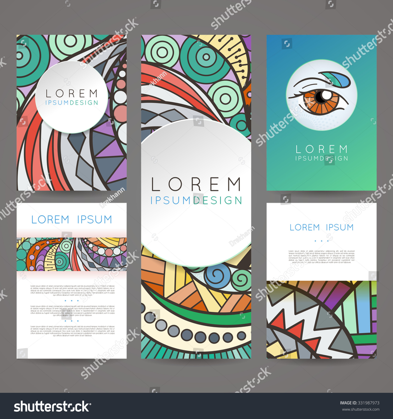 Set of vector design templates Brochures in random colorful style Vintage frames and backgrounds Zentangle designs Eye Set of vector design templates Brochures in random colorful style Vintage frames and backgrounds Zentangle designs Eye