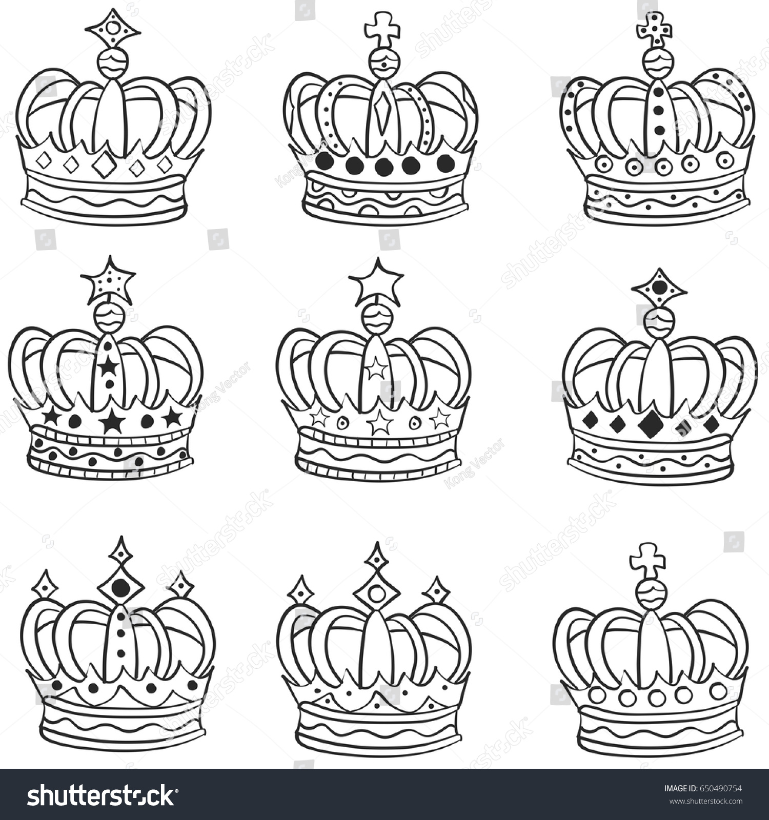 Set Vector Hand Drawn Crowns Doodle Stock Vector Royalty Free 650490754