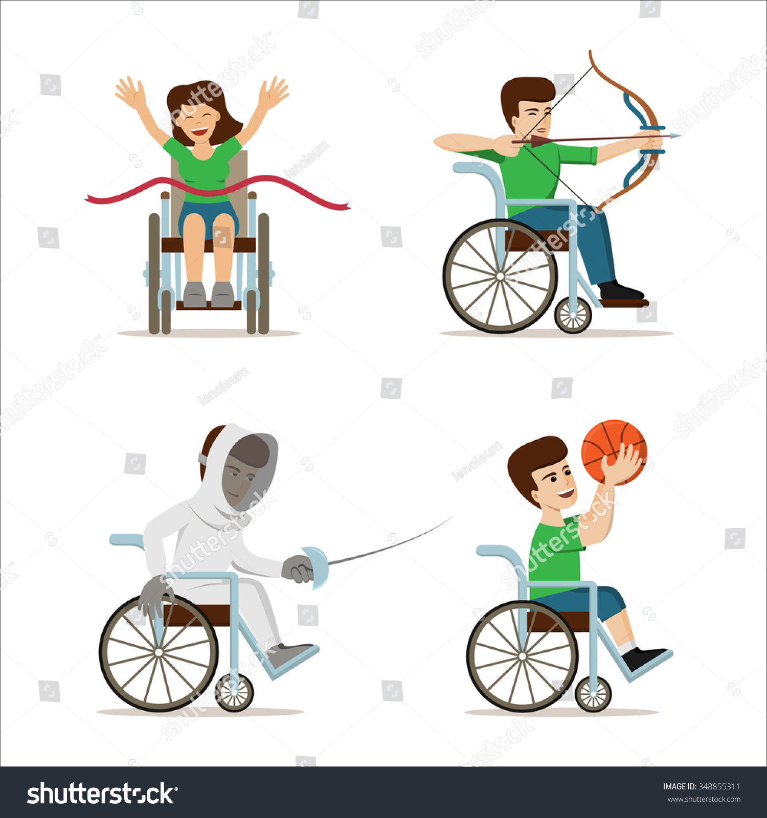 Set Of Vector Illustration With Disabled Athletes. Concept For ...