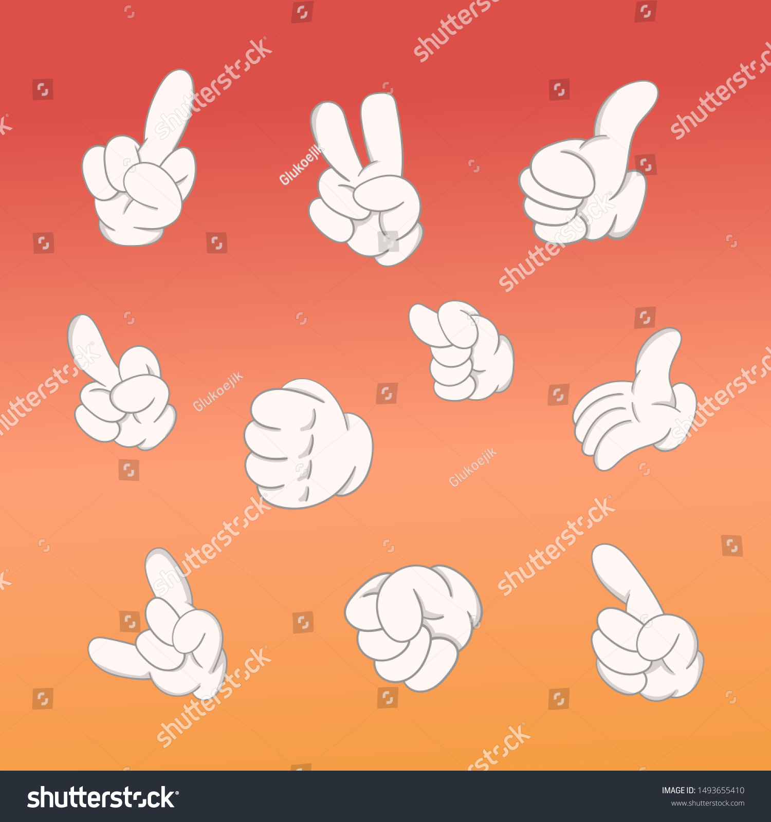 Set Vector Illustrations Hand Gestures Cartoon Stock Vector Royalty