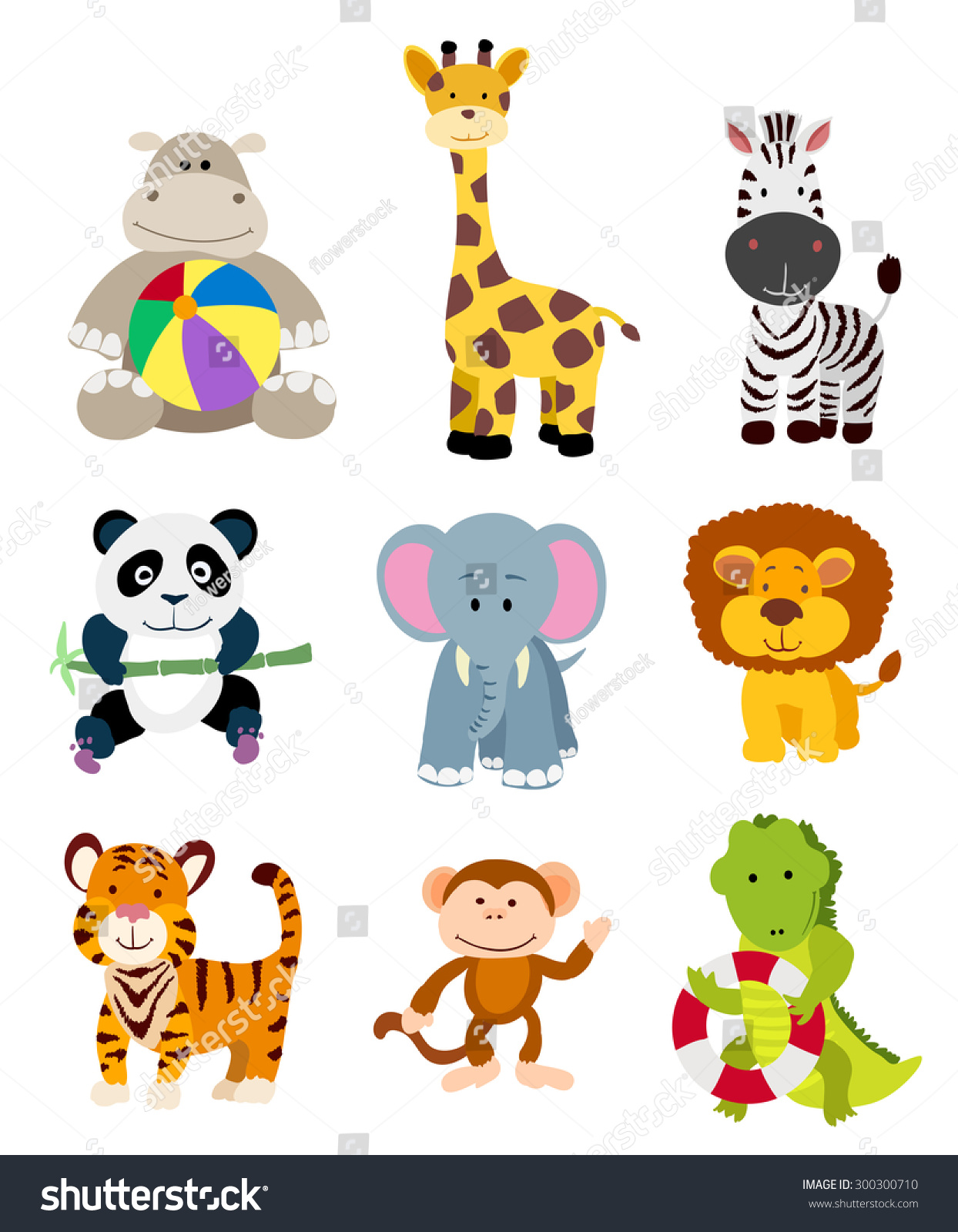 Set Vector Jungle Cartoon Animals Stock Vector 300300710 - Shutterstock