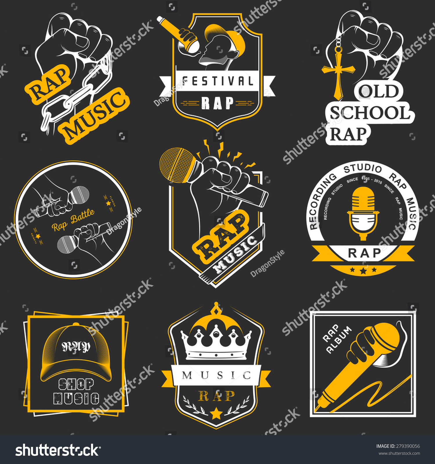 Set Of Vector Logos Badges And Stickers Hip Hop And Rap Music