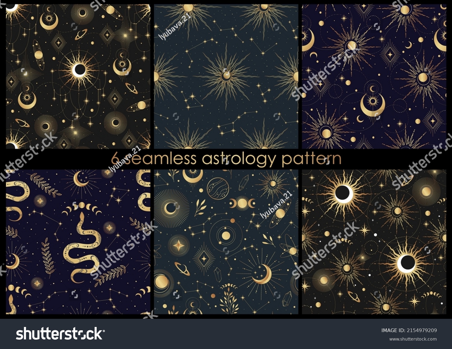 Set Vector Magic Seamless Pattern Constellations Stock Vector Royalty