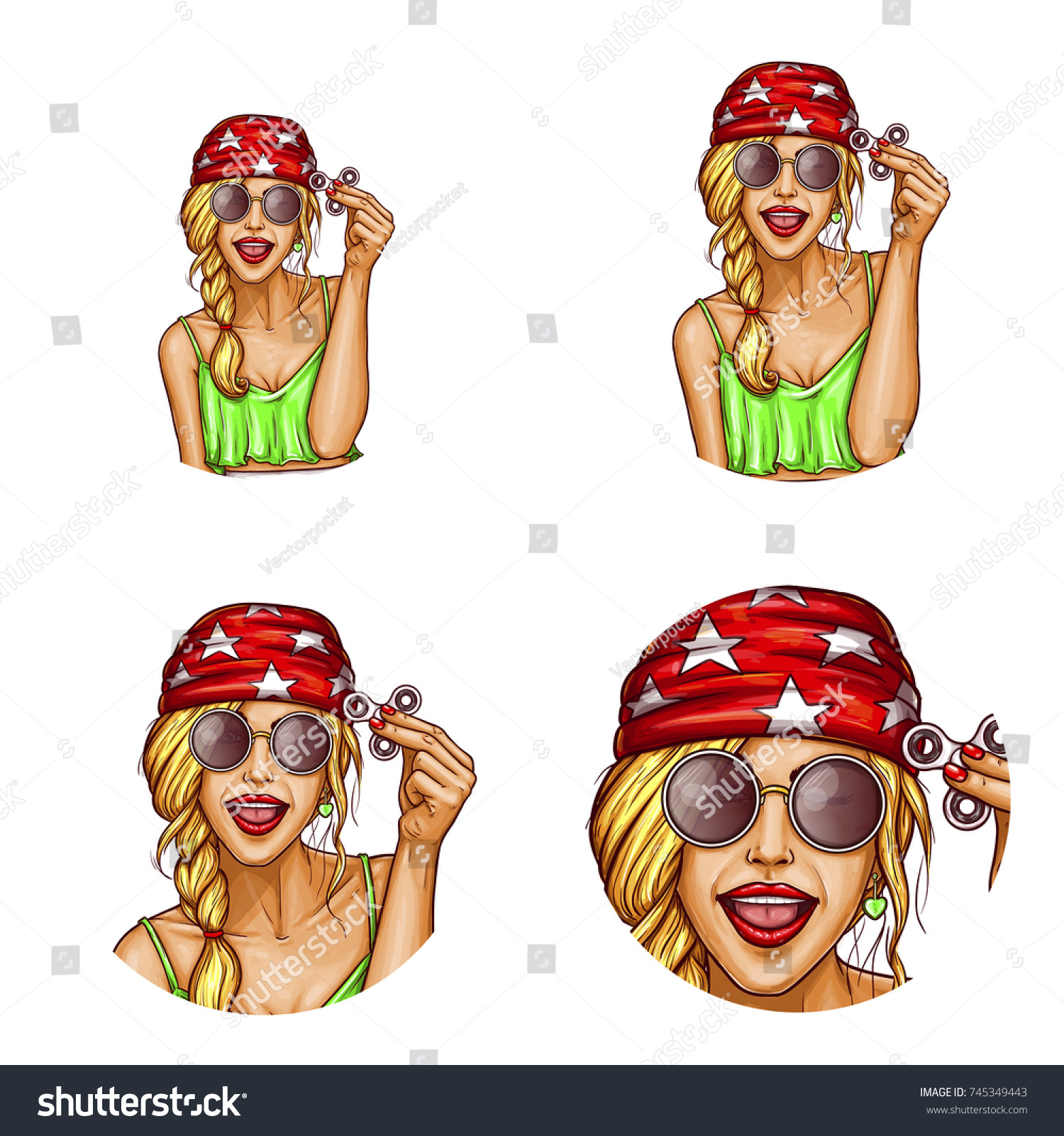 Set Vector Pop Art Round Avatar Stock Vector Royalty Free 745349443