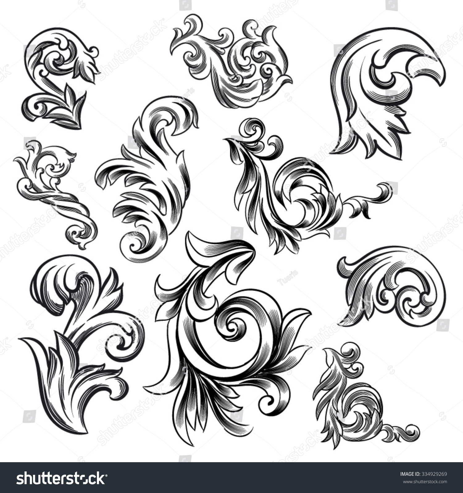 set vector vintage baroque engraving floral stock vector set vector vintage baroque engraving floral stock vector
