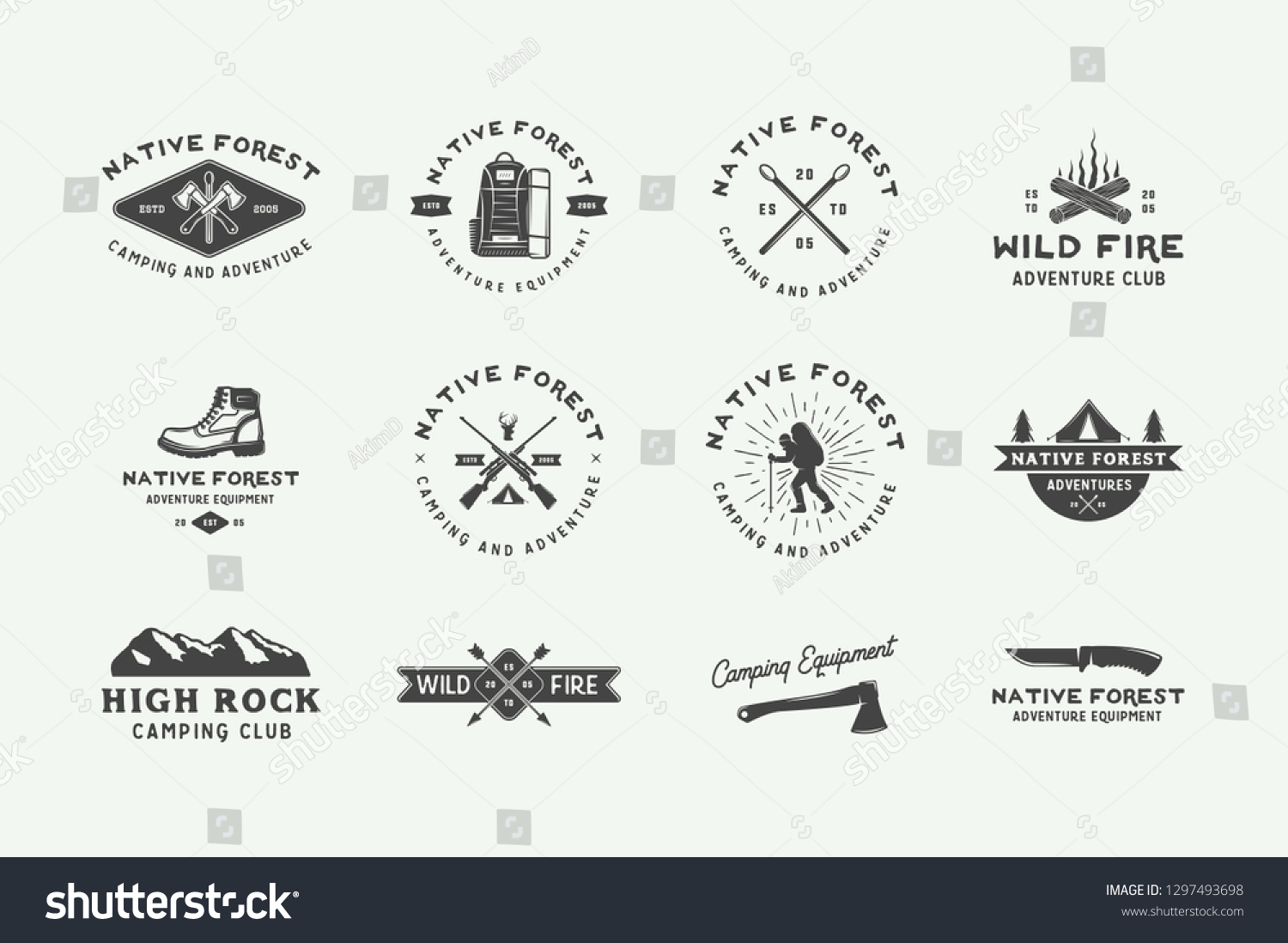 Set Vintage Camping Outdoor Adventure Logos Stock Vector Royalty Free