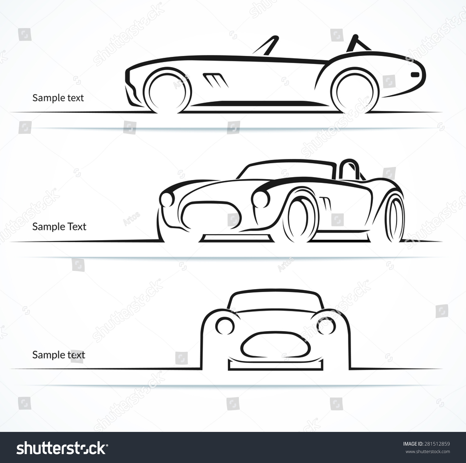 Set Of Vintage Classic Sports Car Silhouettes, Outlines, Contours