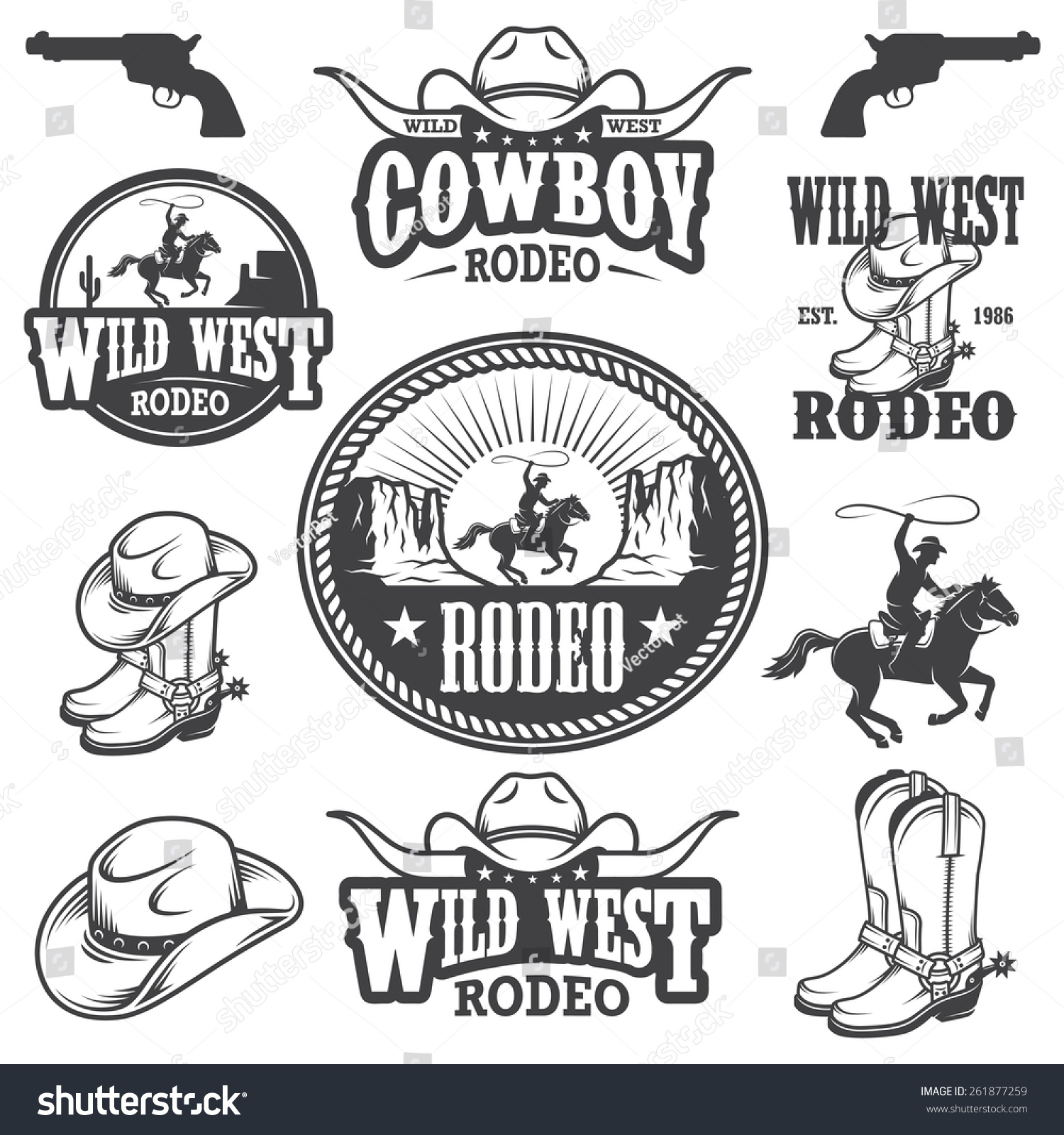 set of vintage rodeo emblems labels logos badges and set of vintage rodeo emblems labels logos badges and