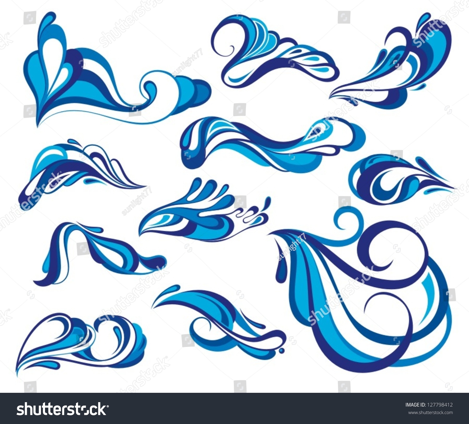 Set Of Water Waves Stock Vector Illustration 127798412 : Shutterstock