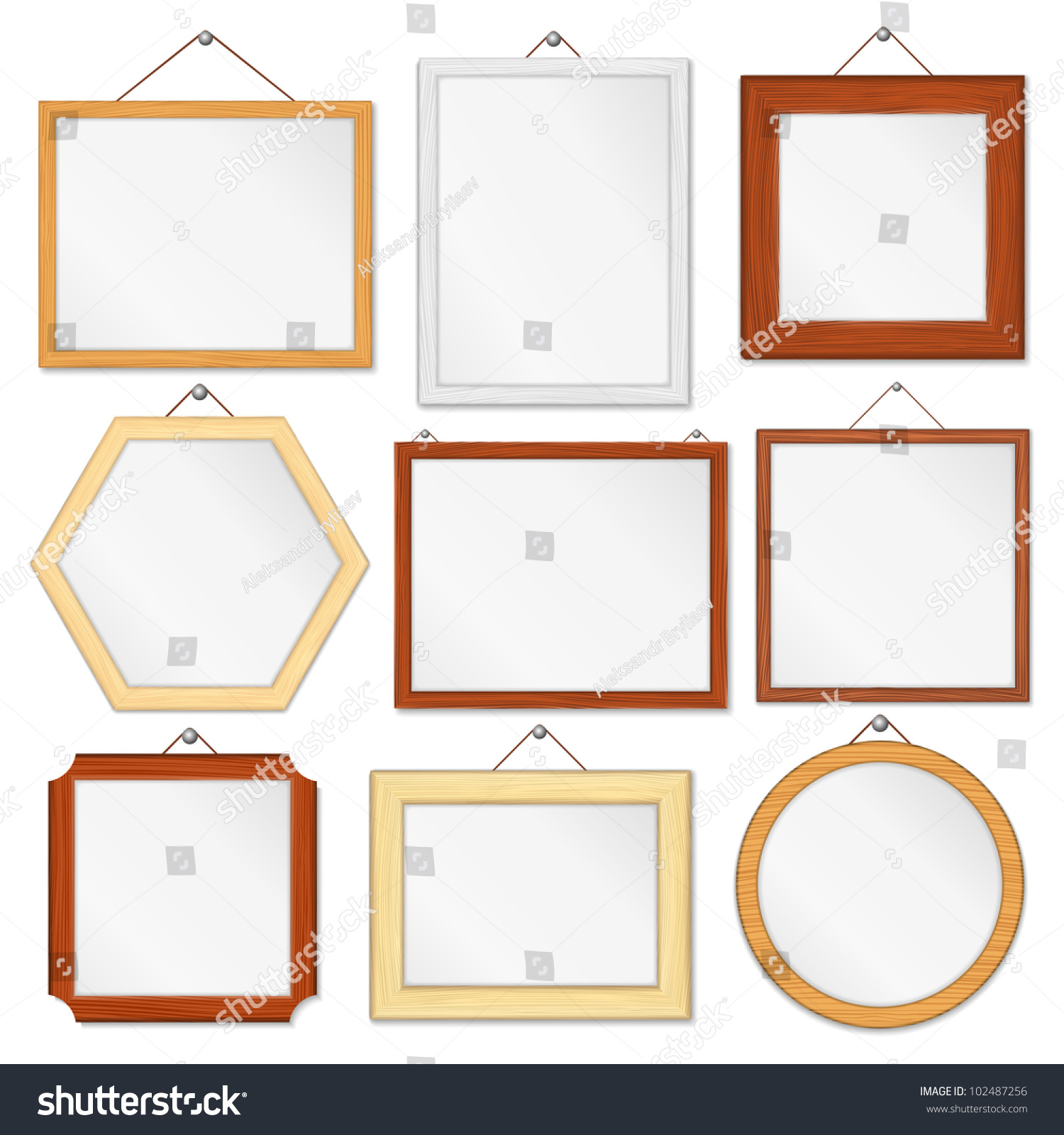 Set Of Wooden Frames On White Background, Vector Eps10 Illustration