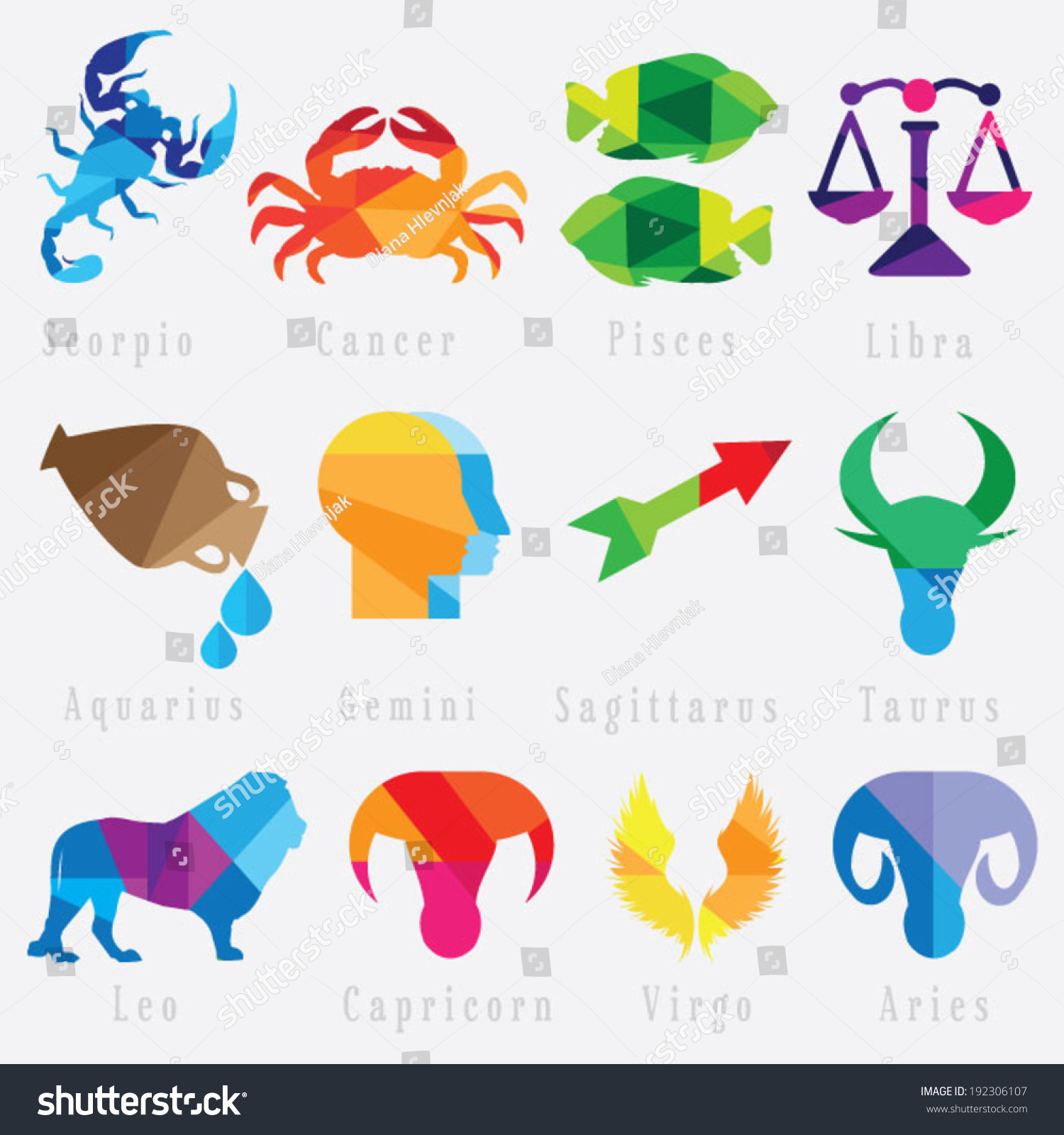 Set Of Zodiac Horoscope Signs Illustration Vectorielle Libre De Droits Shutterstock