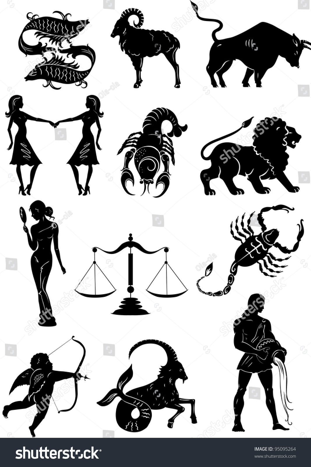 Set Zodiac Signs Silhouettes Stock Vector Shutterstock