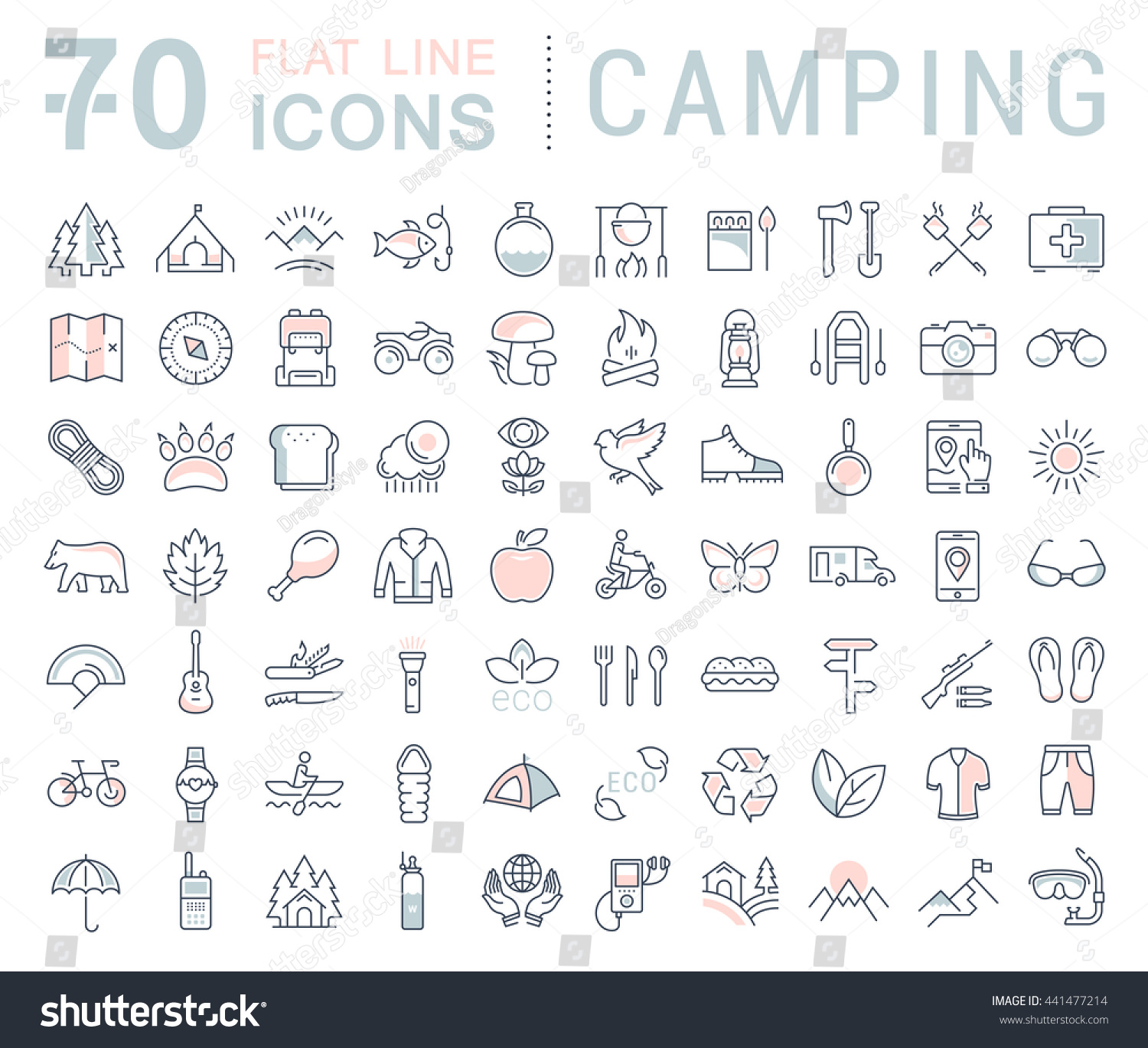 Set vector line icons in flat design camping eco and ecotourism with elements for mobile concepts and web apps Collection modern infographic logo and pictogram Set vector line icons in flat design camping eco and ecotourism with elements for mobile concepts and web apps Collection modern infographic logo and pictogram
