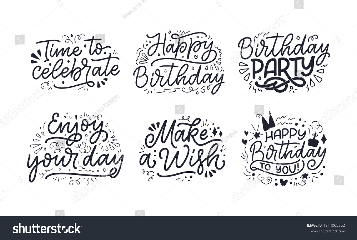 Set Lettering Slogans Happy Birthday Hand Vector C S N Mi N Ph B N