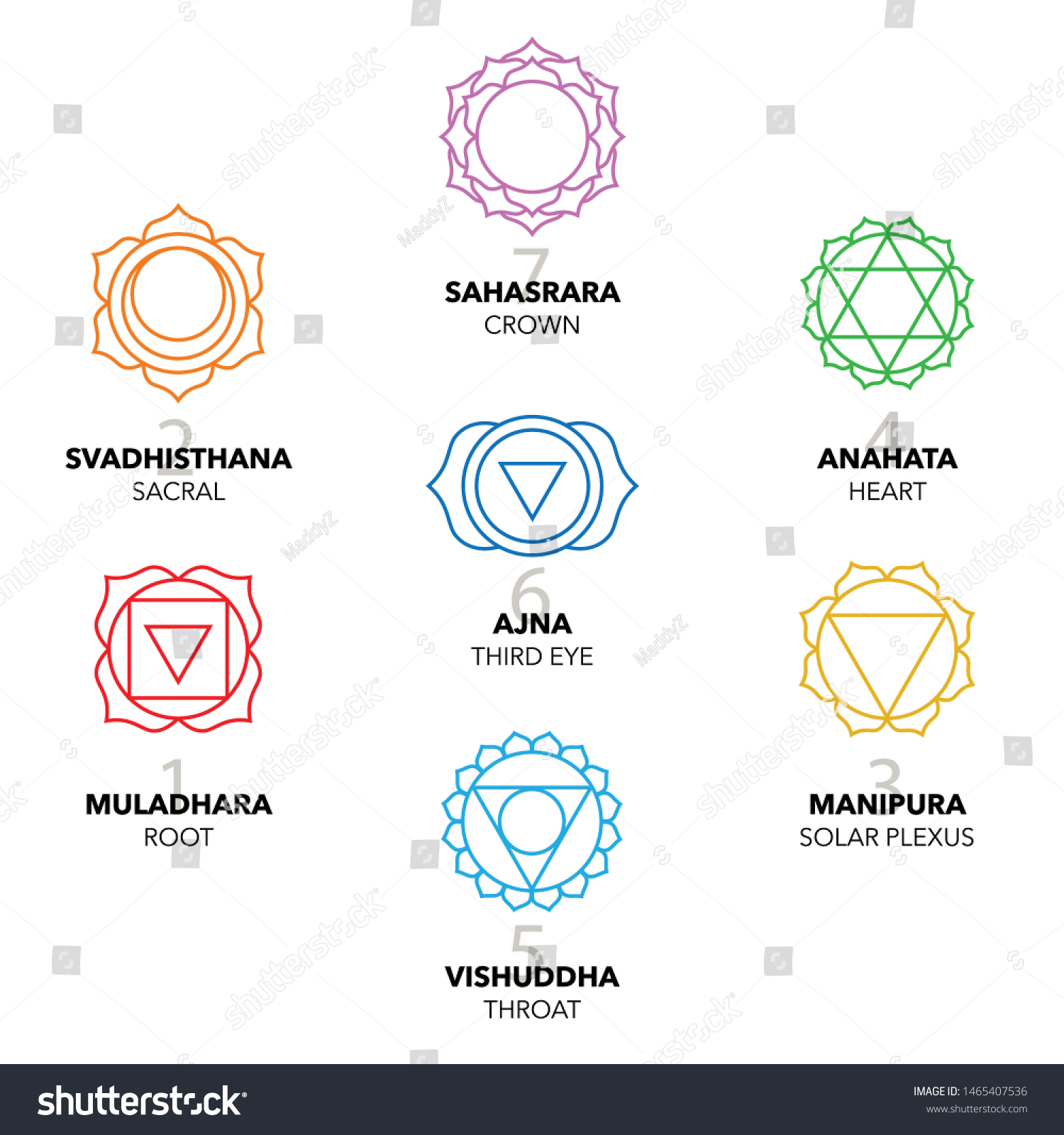 Seven Chakras Icons Symbols Colourful Graphic