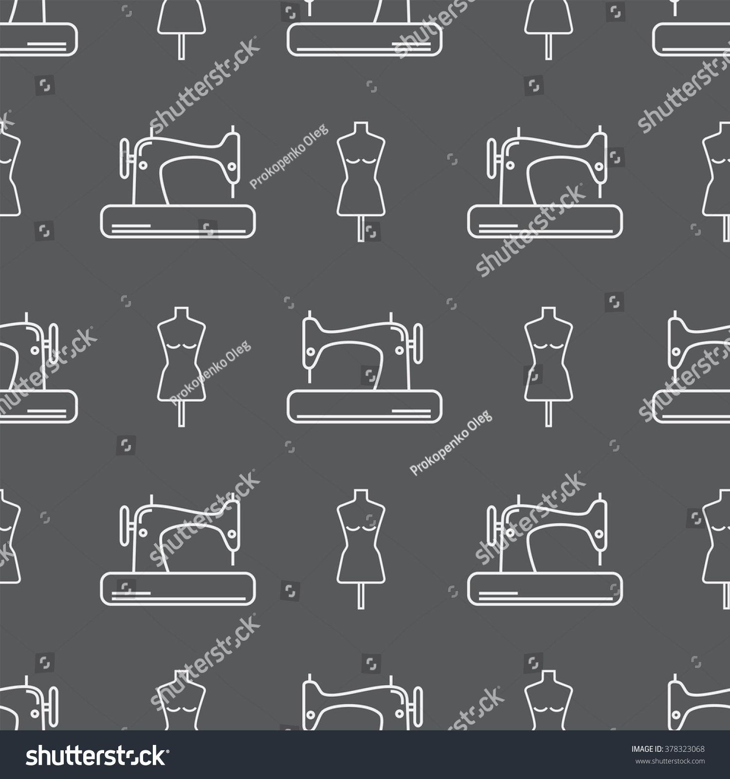 Sewing Machine Mannequin Seamless Pattern Background Stock Vector