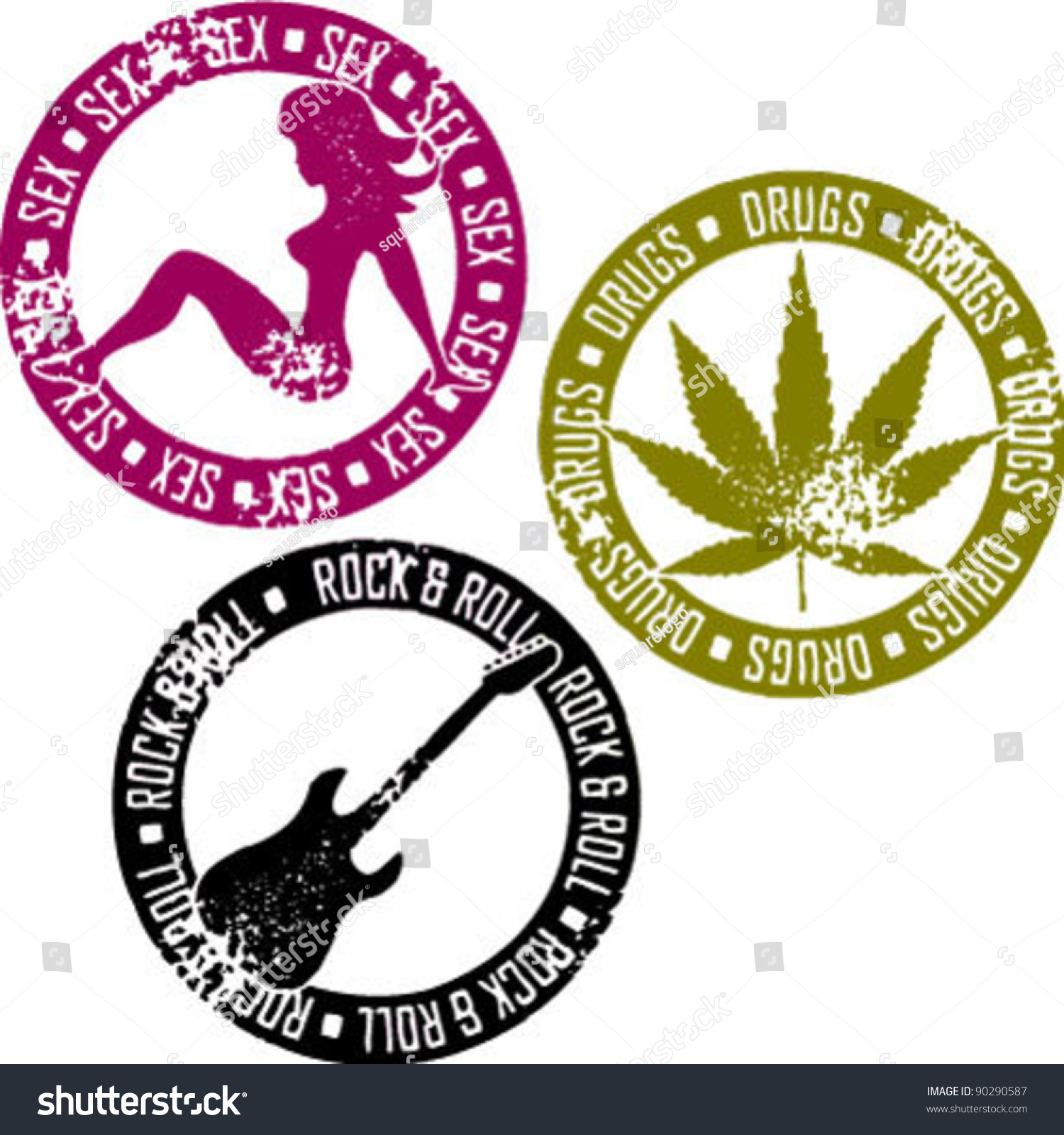 Sex Drugs Rock Roll Stamps Stock Vector 90290587 Shutterstock 