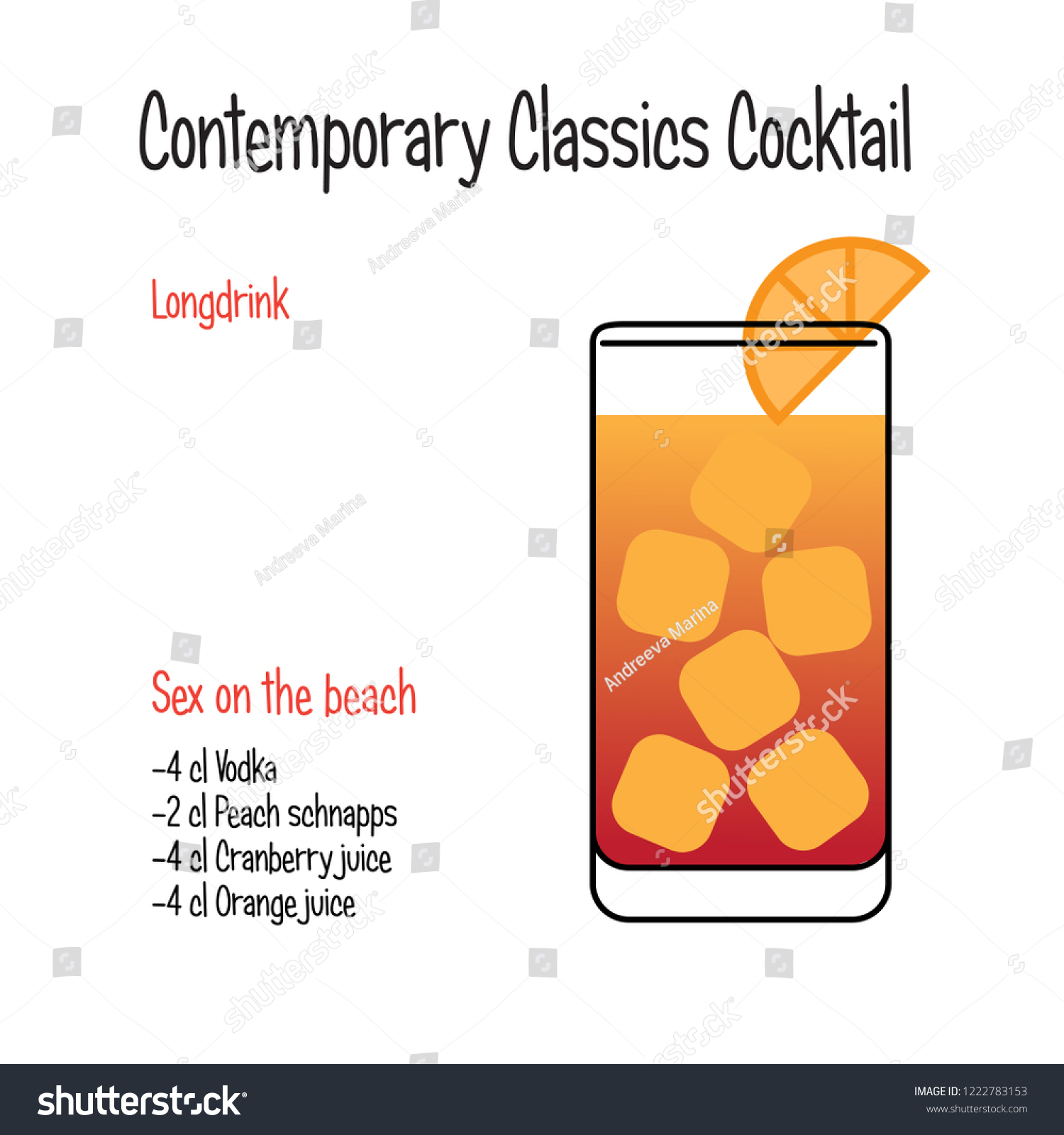 Sex On Beach Alcoholic Cocktail Vector Stock Vector Royalty Free