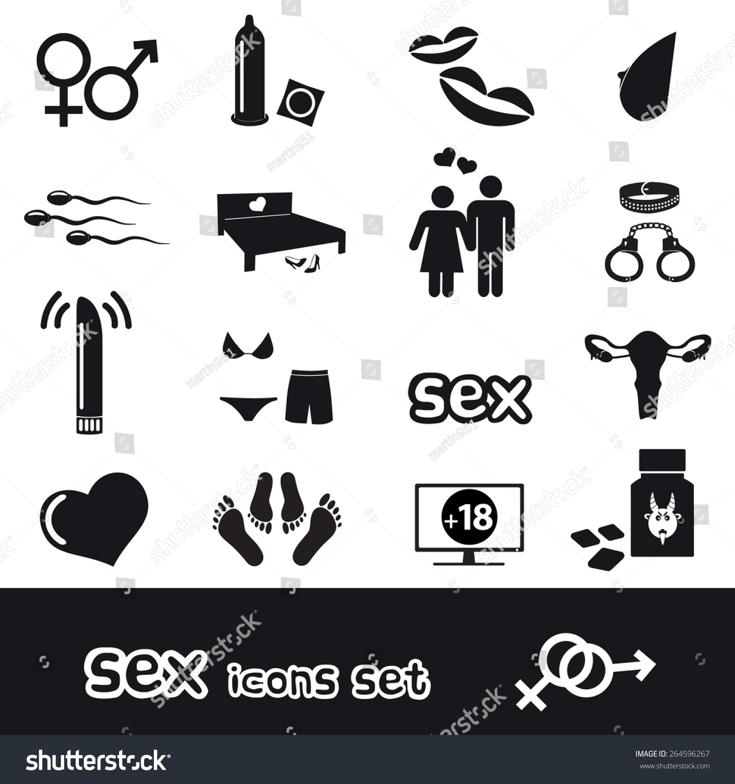 Sex Theme Simple Black Icons Set Eps10 Stock Vector Illustration