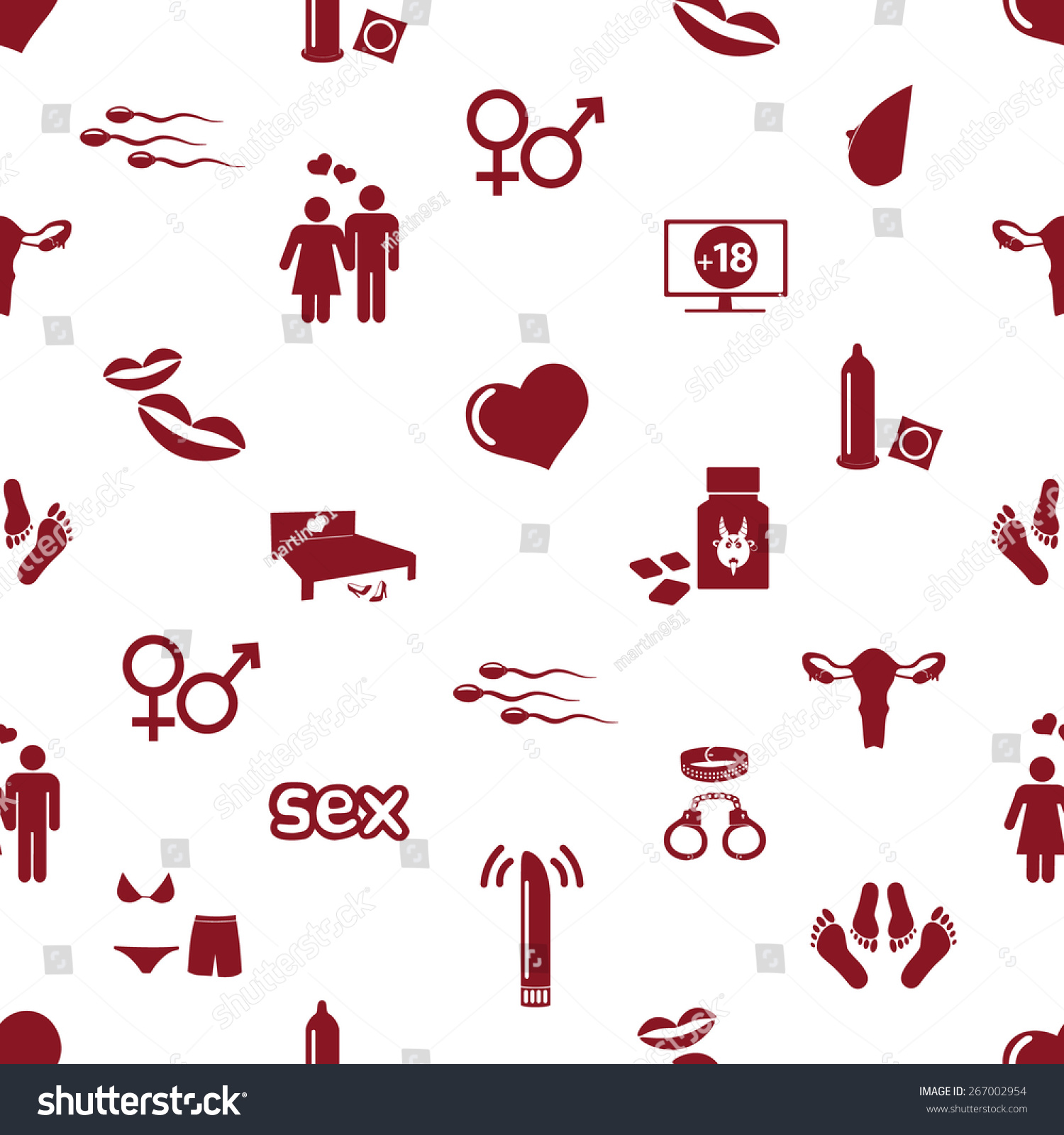 Sex Theme Simple Red Icons Seamless Pattern Eps10 Stock Vector