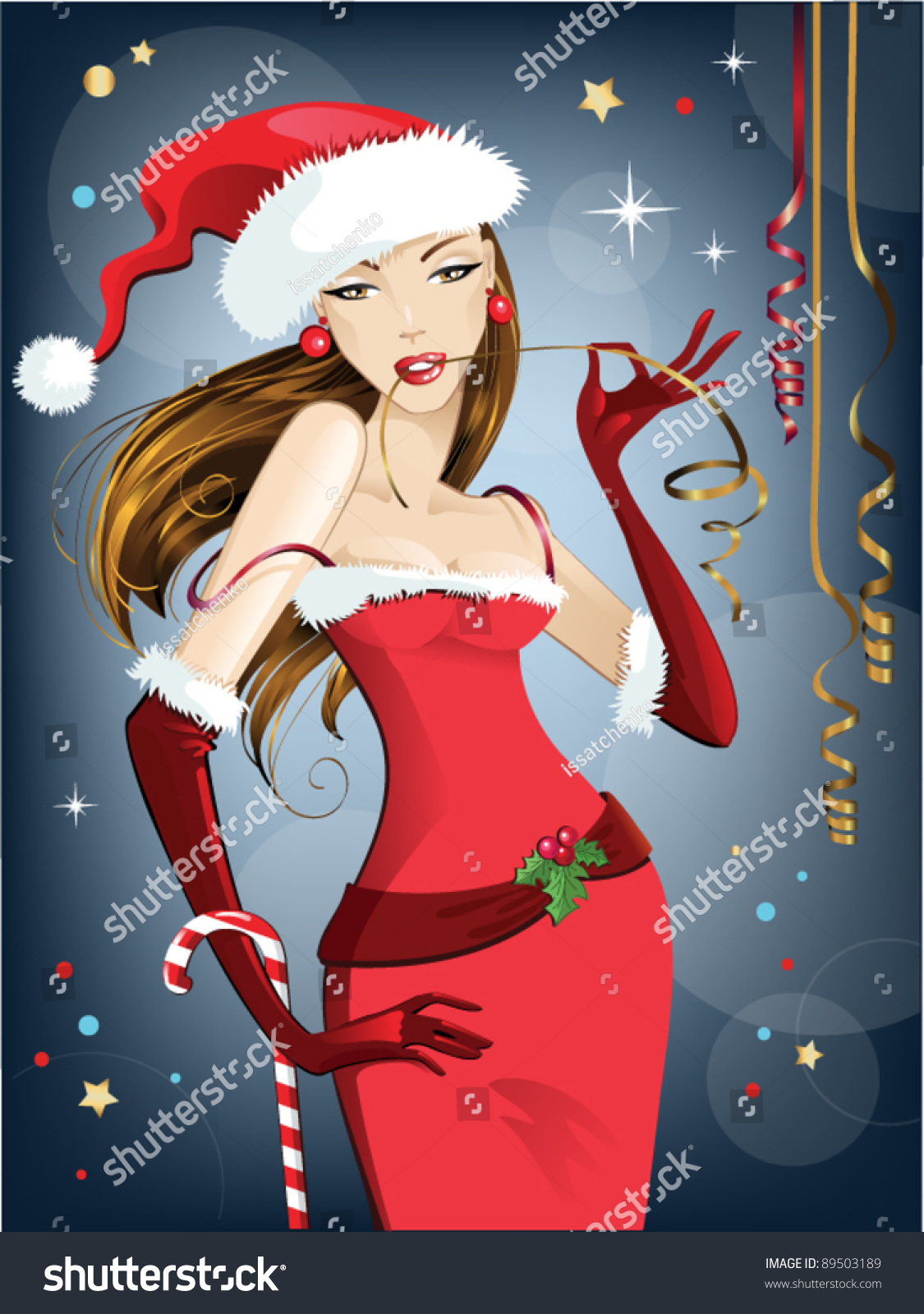 Sexy Beautiful Redheaded Girl Dressed As Santa Claus Happy Christmas And New Year Stock Vector