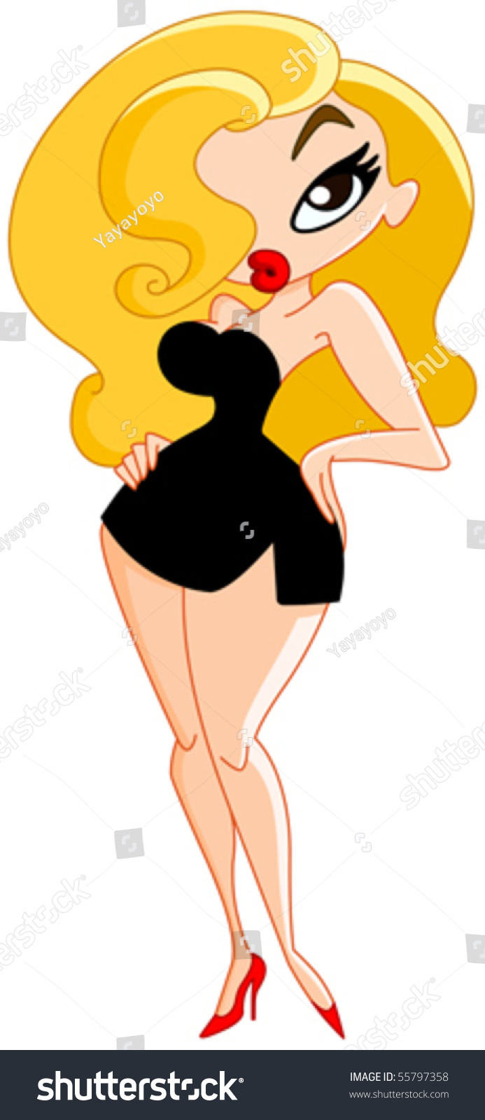 Sexy Cartoon Woman Wearing Black Little Dress Stock Vector