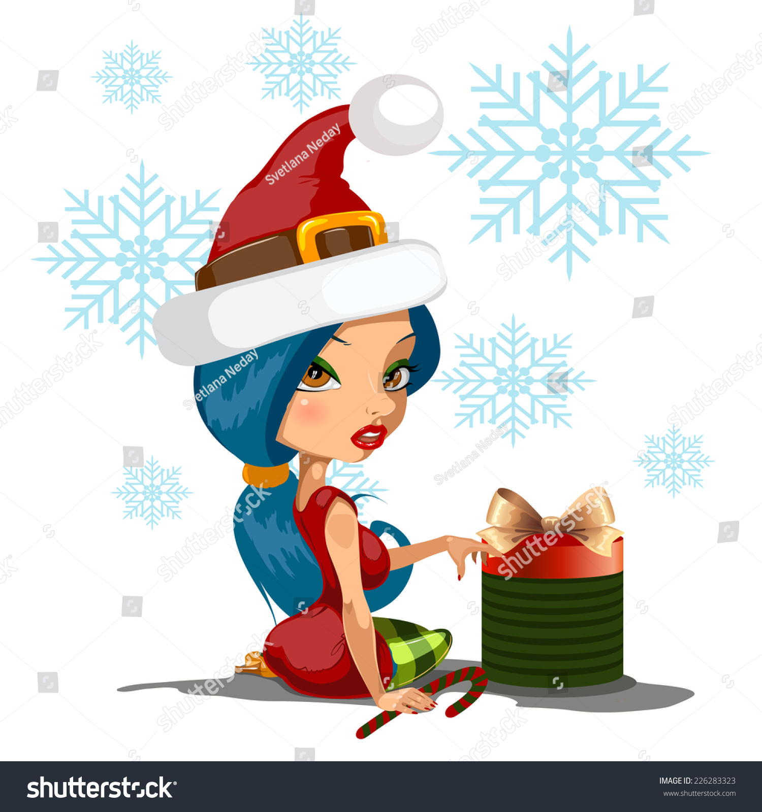 Sexy Christmas Girl Elf Vector Illustration With Simple Gradients