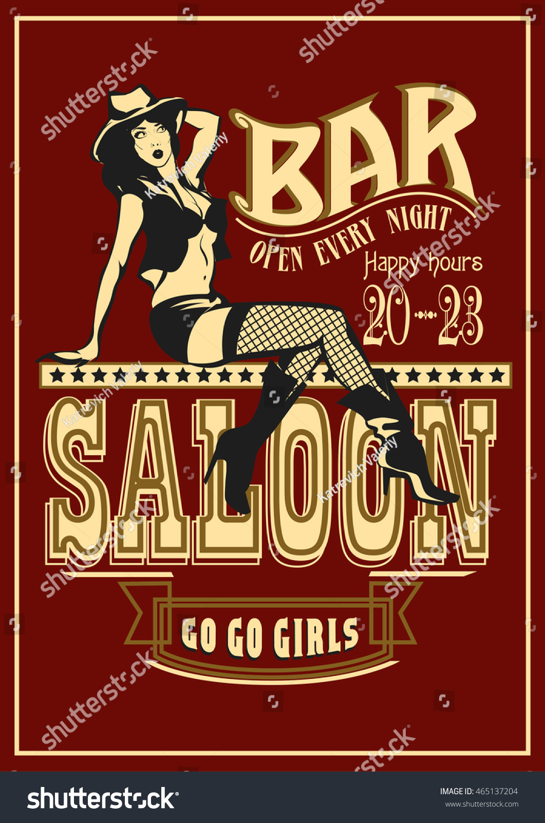 Sexy Cowgirl Sitting On The Letters Saloon Vintage Bar Poster Vector Illustration 465137204 6156