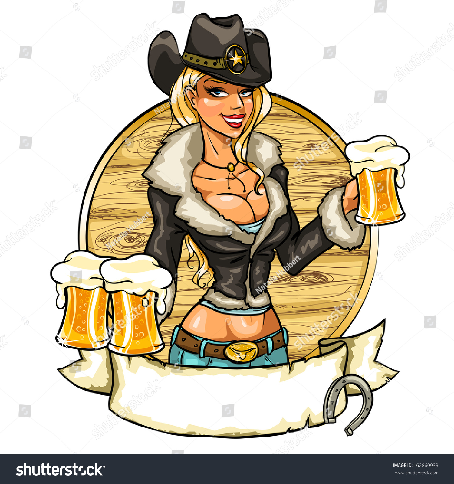 Sexy Cowgirl With Beer Stock Vector Illustration 162860933 Shutterstock