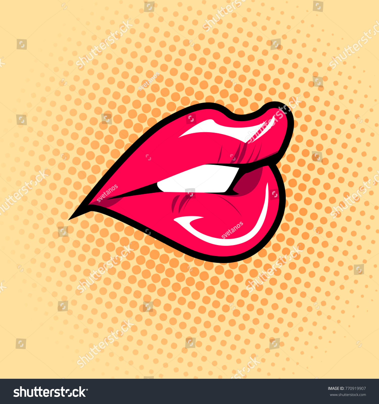 Vektor Stok Sexy Female Lips Sign Comics Fashion Tanpa Royalti 770919907