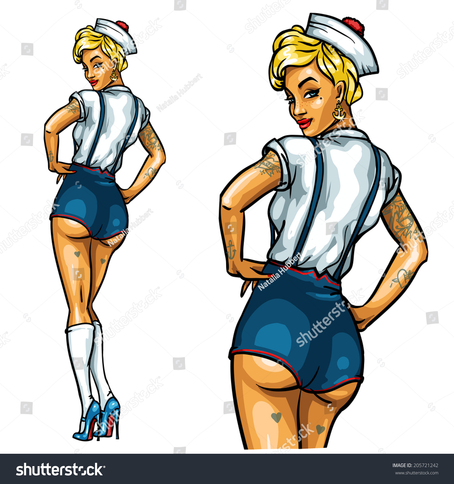 Sexy Pin Up Sailor Girl Isolated On White Stock Vector 205721242 Shutterstock 
