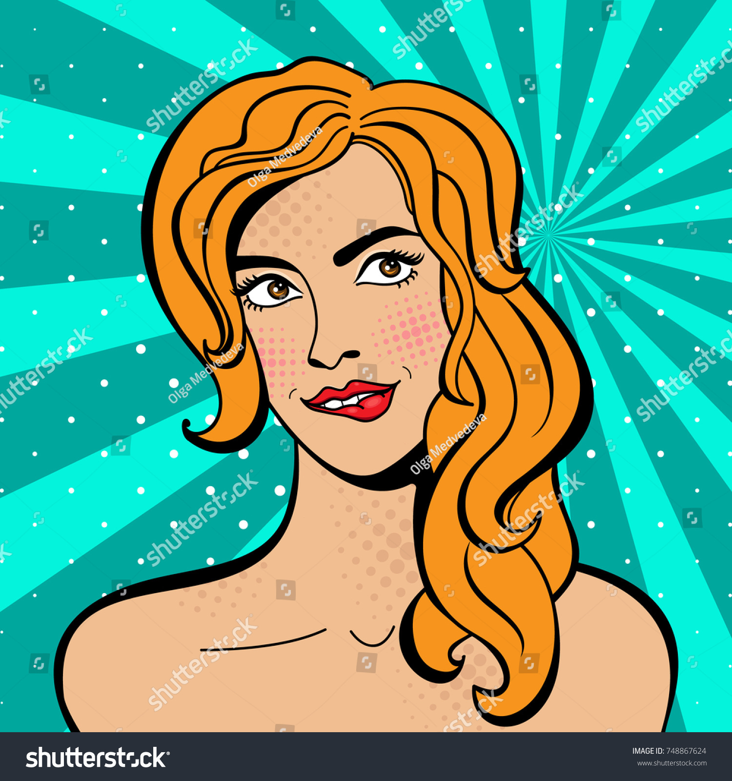 Sexy Pop Art Woman Squinted Eyes vector de stock libre de regalías