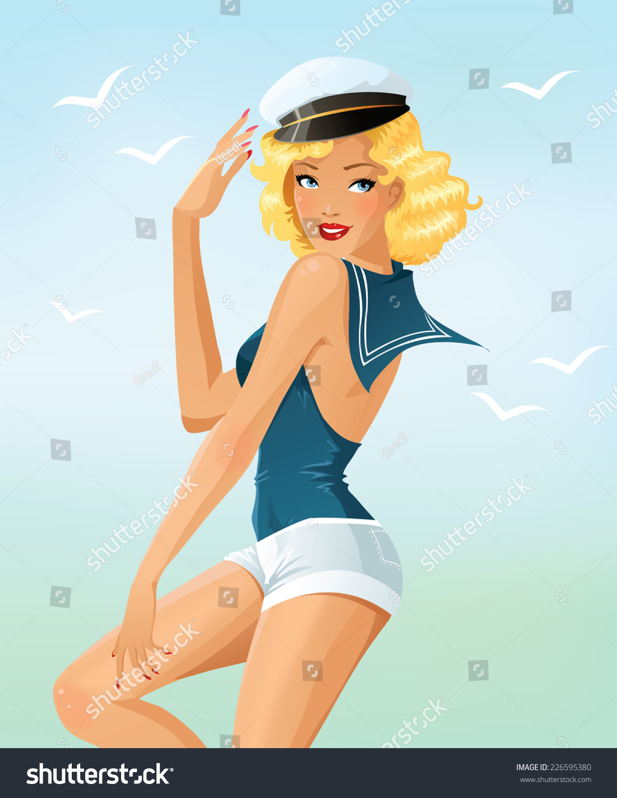 Sexy Sailor Girl Pin Style Stock Vector 226595380 Shutterstock 6200