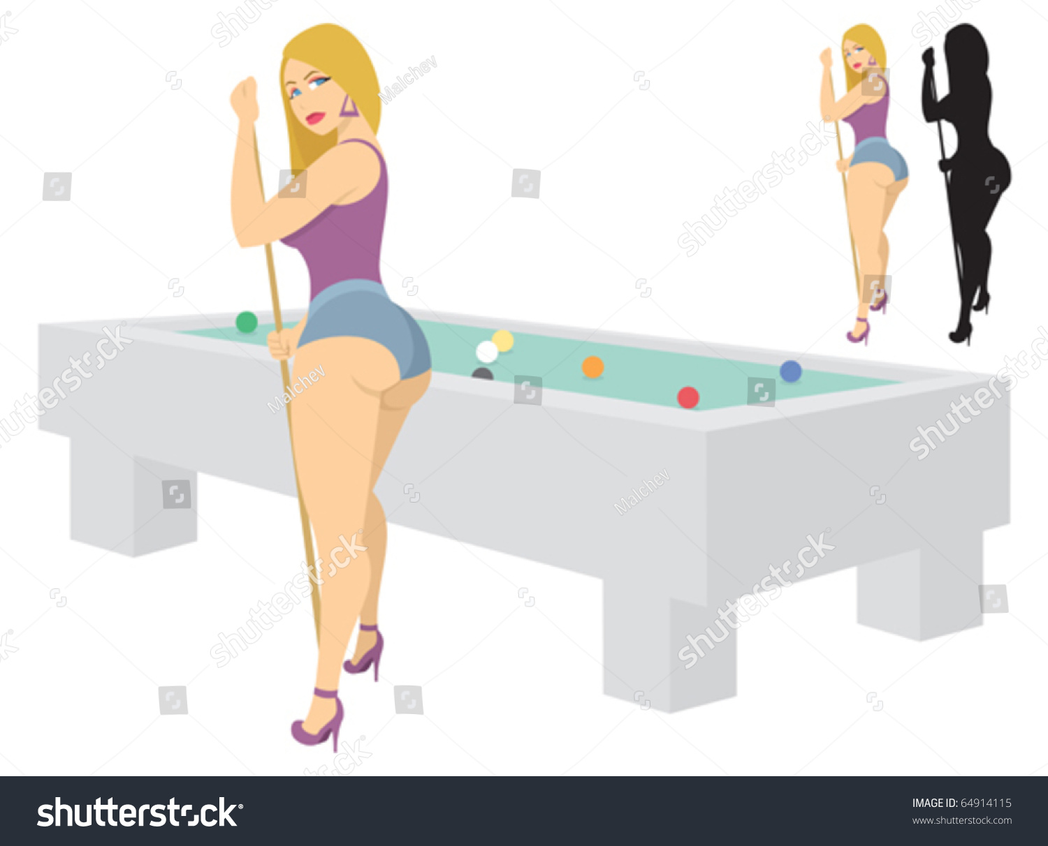 Sexy Woman Playing Billiard Stock Vector Illustration 64914115