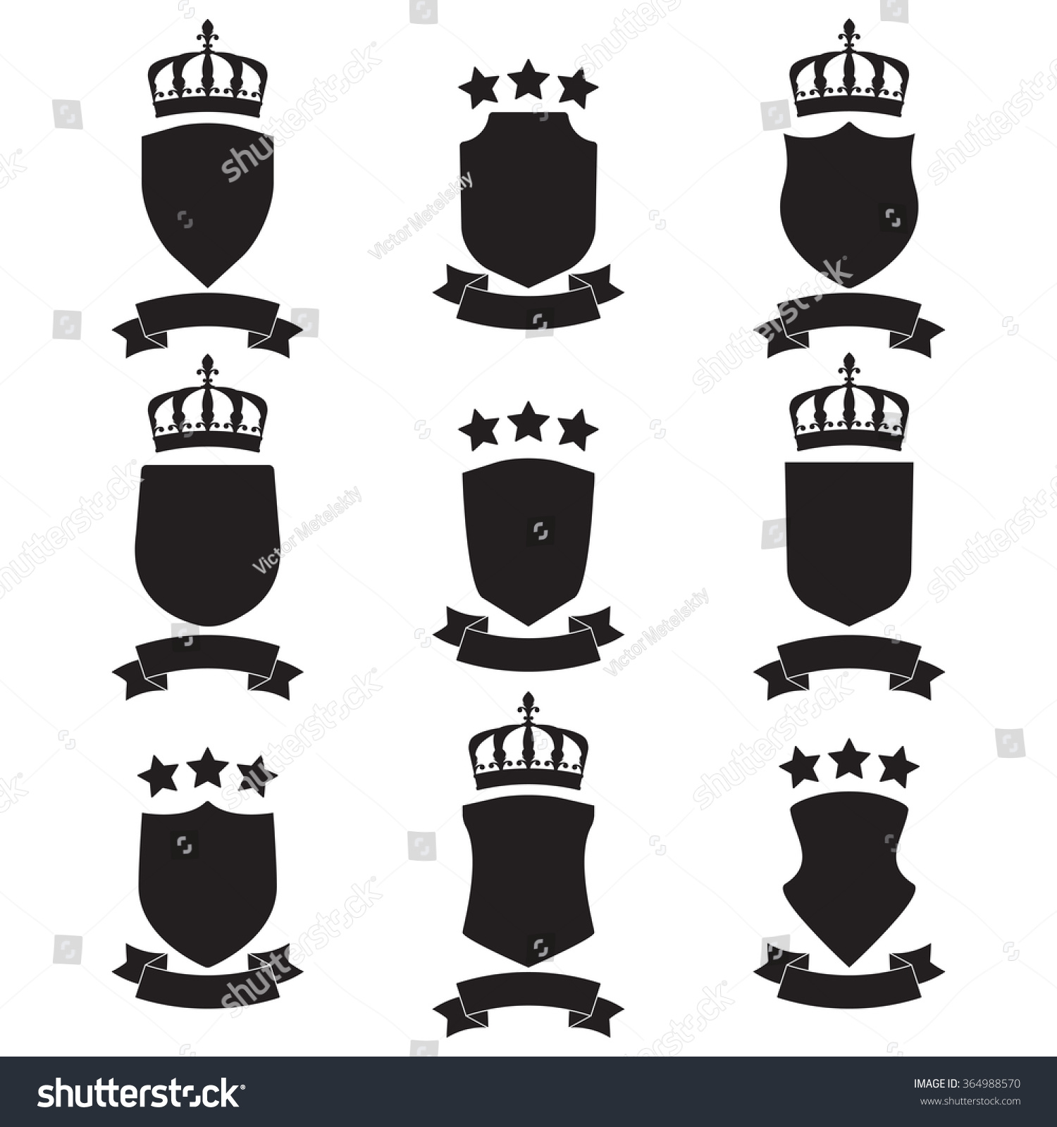 Shields Stylish Ribbon Set Isolated On Stock Vector 364988570