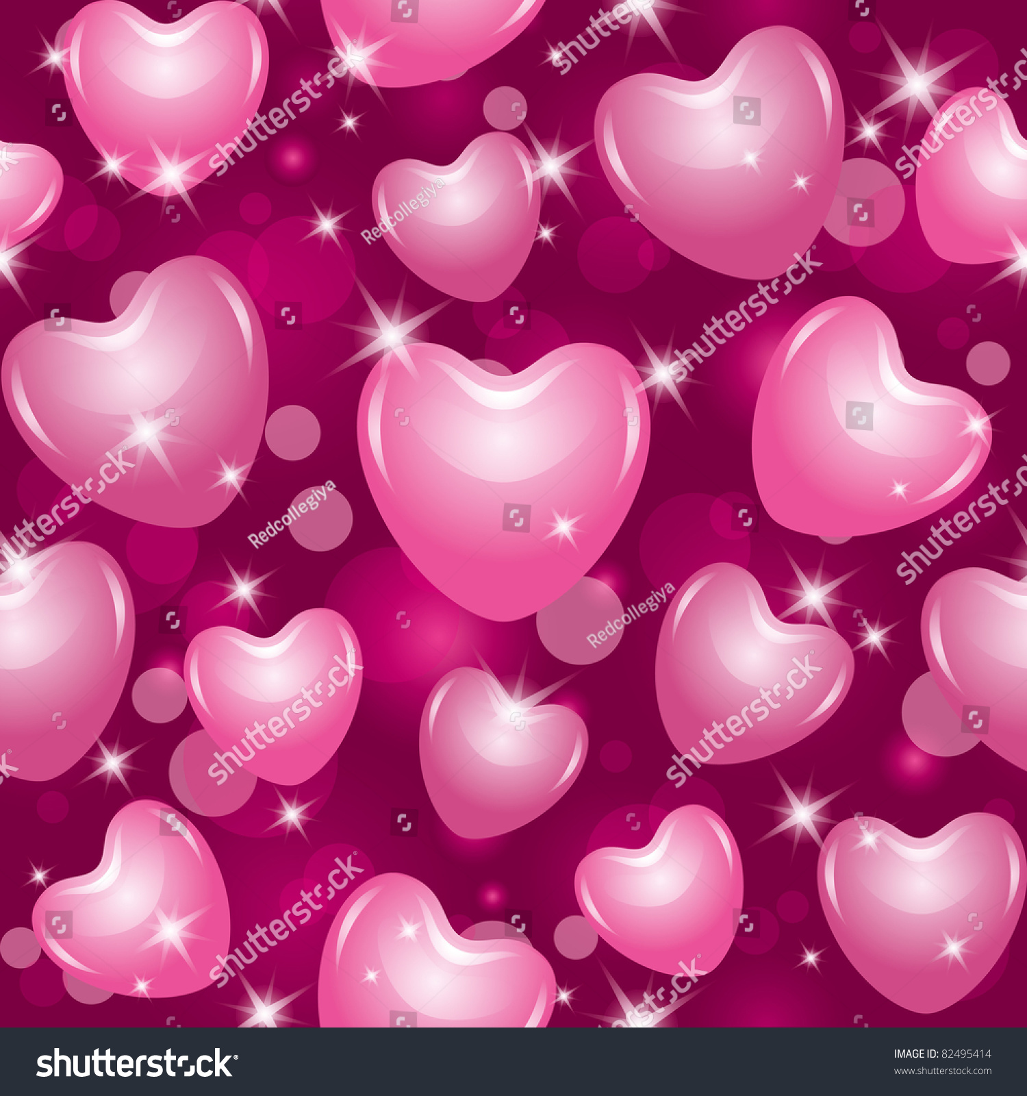 Shiny Seamless Pattern With Beautiful Pink Hearts Stock Vector