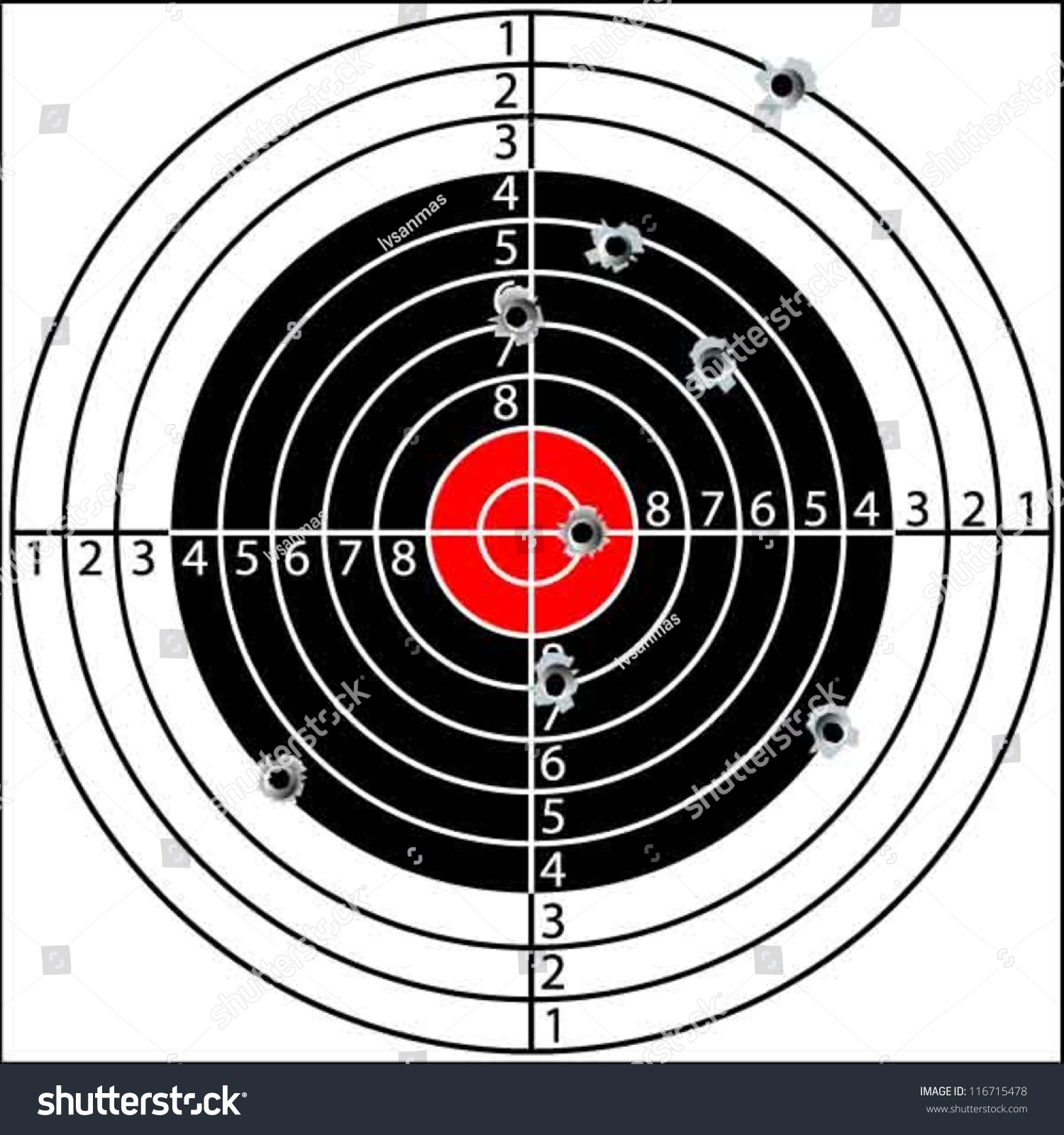 Shooting Target Holes Pierced By Bullets Stock Vector 116715478 