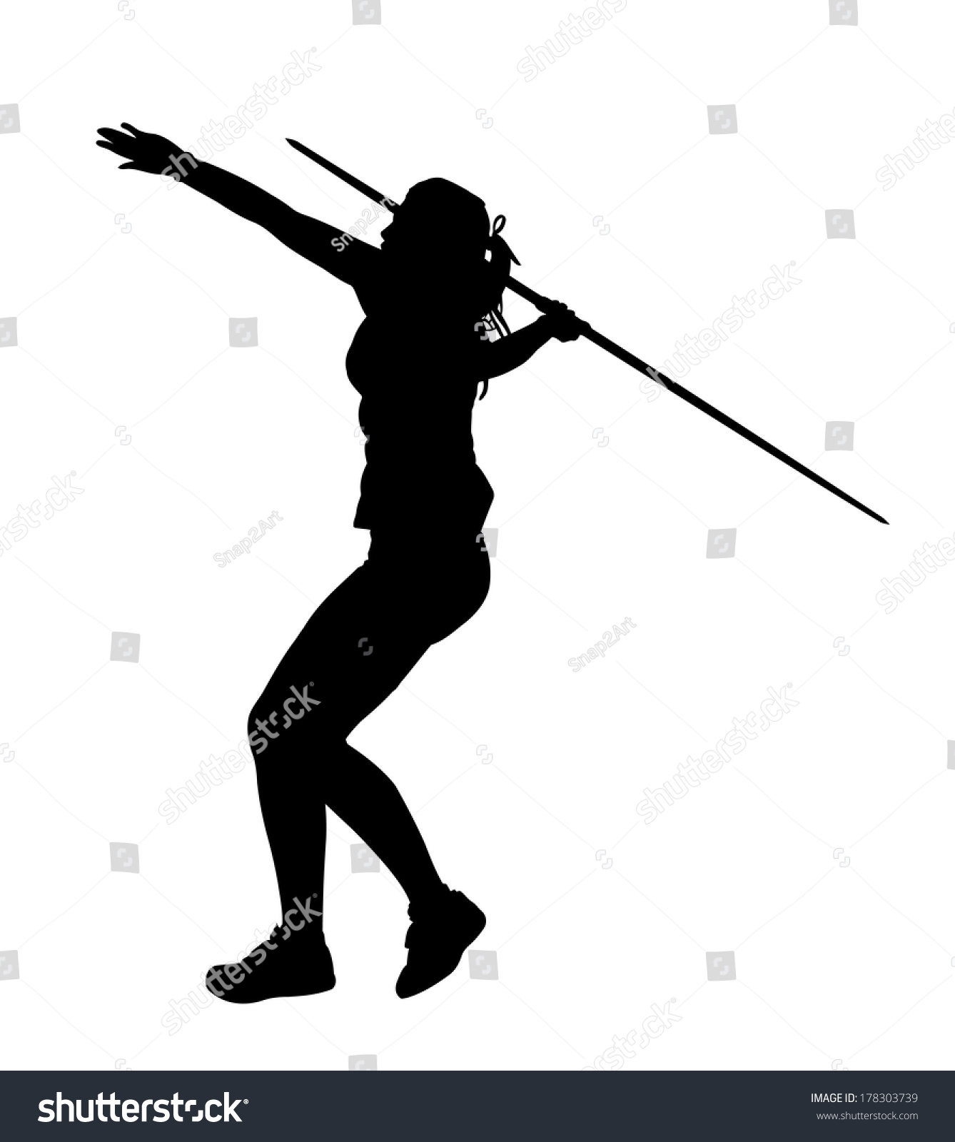 Side Profile Of Girl Javelin Thrower Running Up To Throw Silhouette